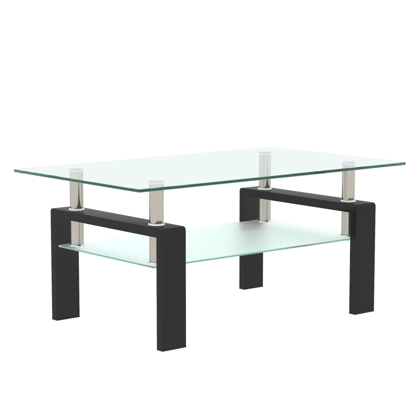 KELESY Modern Rectangle Glass Coffee Table - Stylish Living Room Center Table with Double Layer Storage