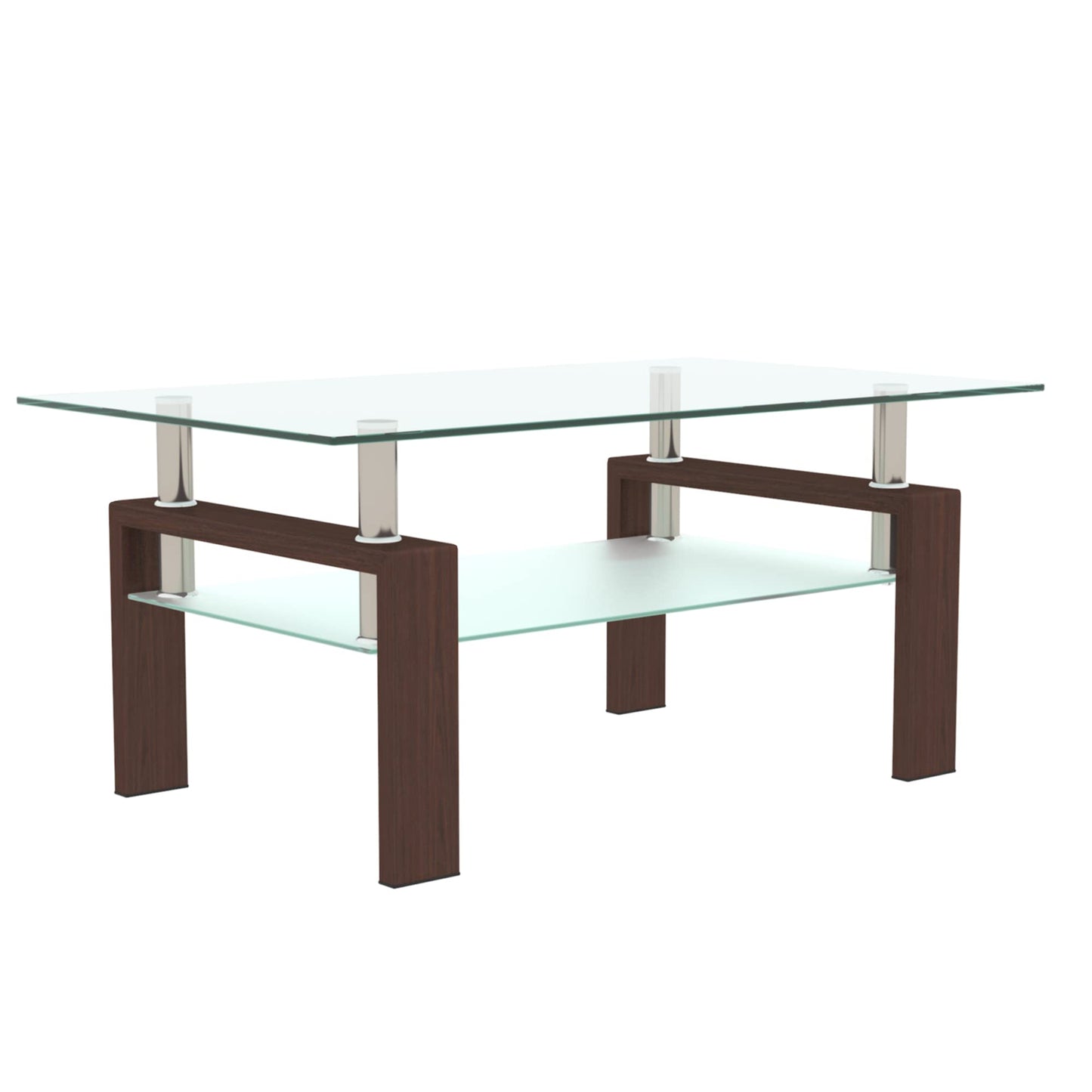 KELESY Modern Rectangle Glass Coffee Table - Stylish Living Room Center Table with Double Layer Storage
