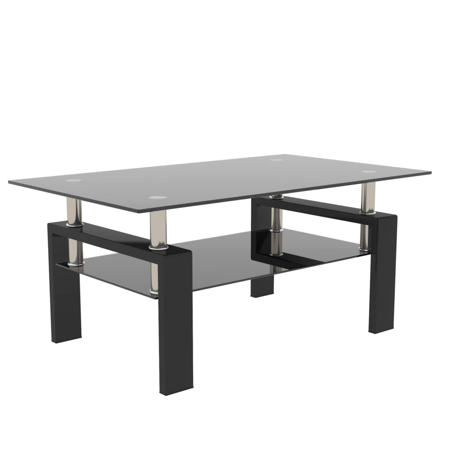 KELESY Modern Rectangle Glass Coffee Table - Stylish Living Room Center Table with Double Layer Storage
