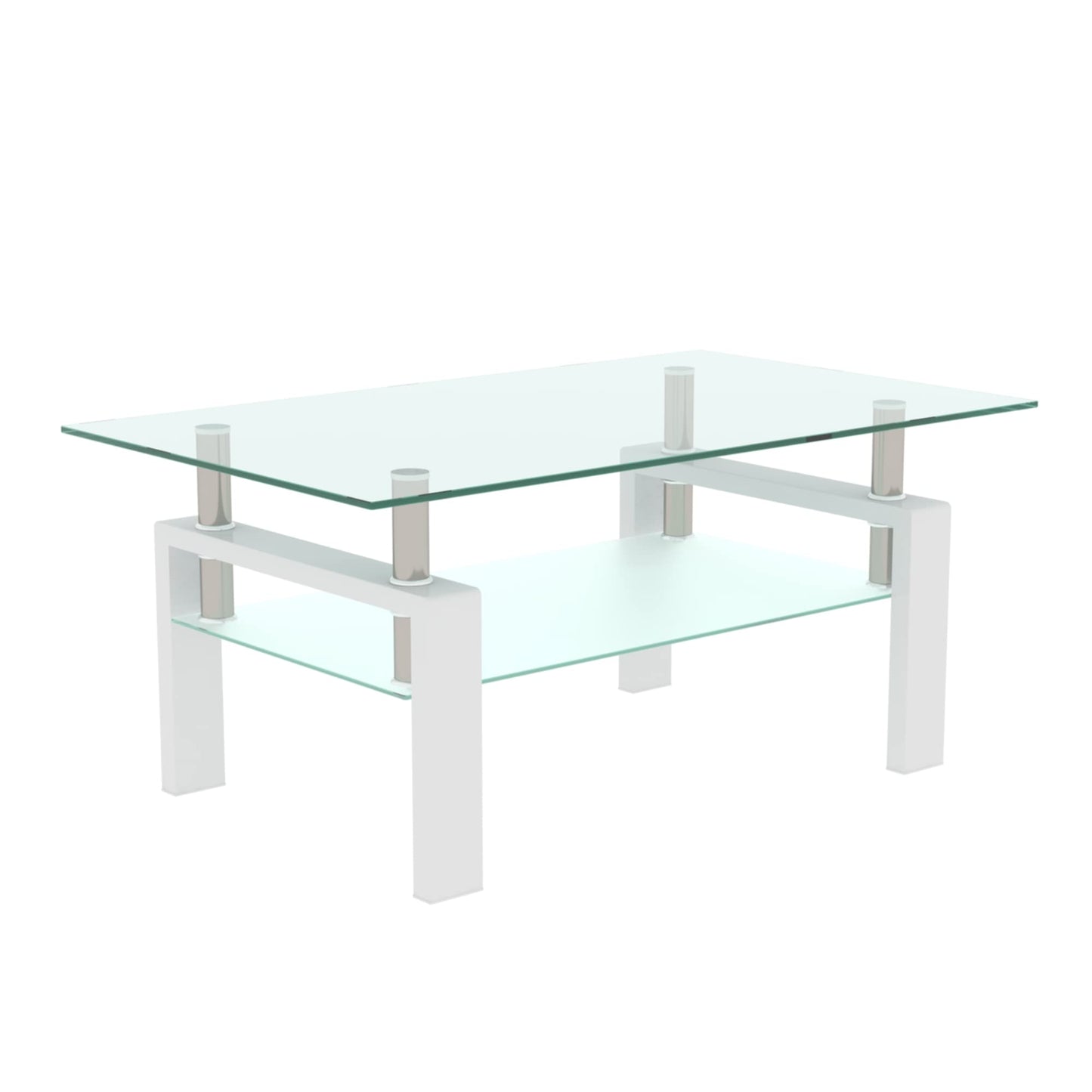 KELESY Modern Rectangle Glass Coffee Table - Stylish Living Room Center Table with Double Layer Storage