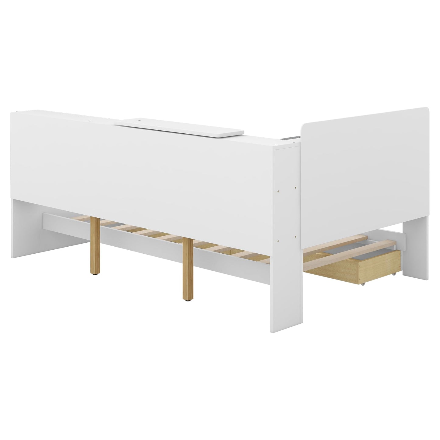 KELESY Wood Twin Size Platform Bed with Storage Headboard, Shelves and 2 Drawers, No Box Spring Needed, Easy Assembly