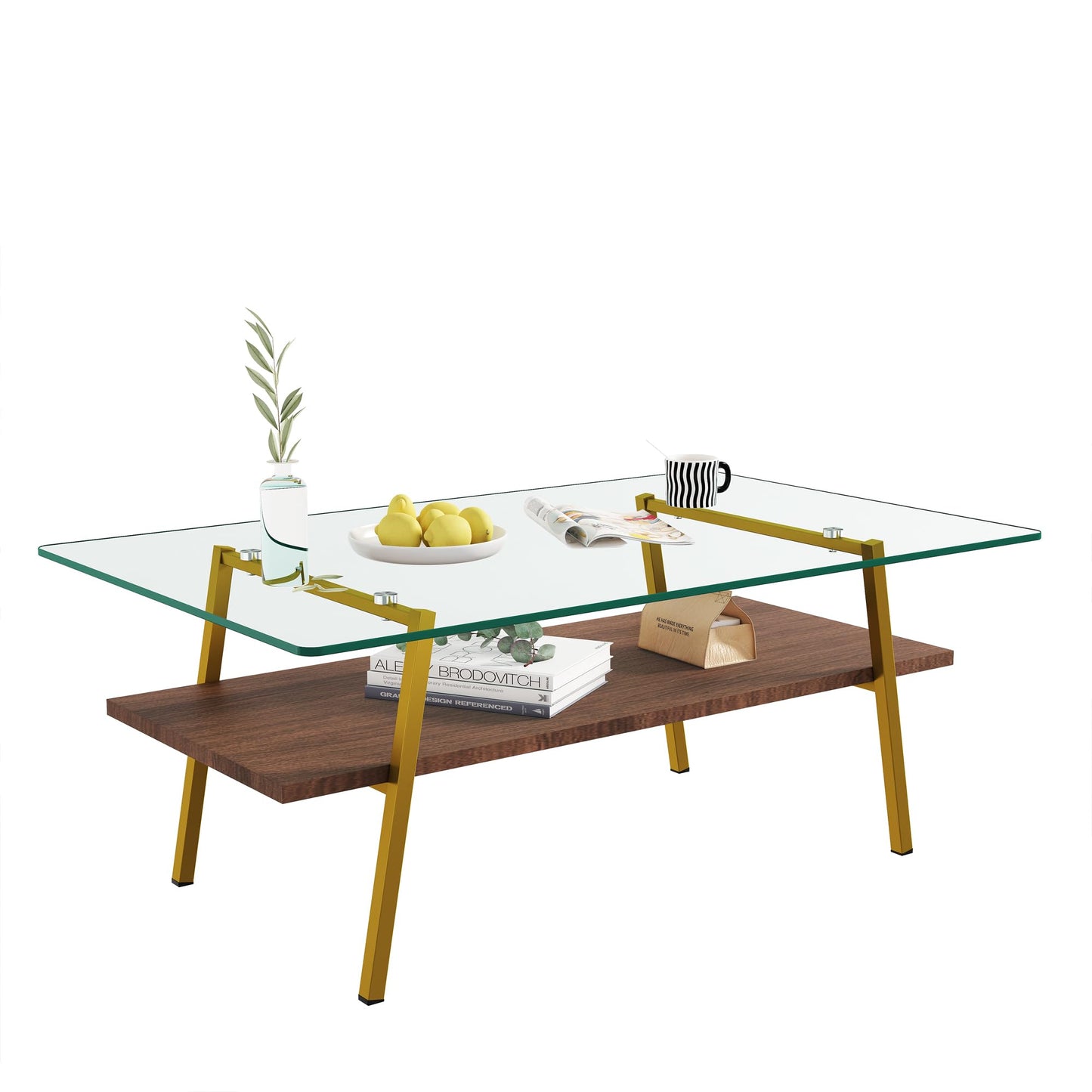 KELESY Modern Rectangle Coffee Table with Tempered Glass Top and Metal Legs - Stylish Living Room Tables for Elegance