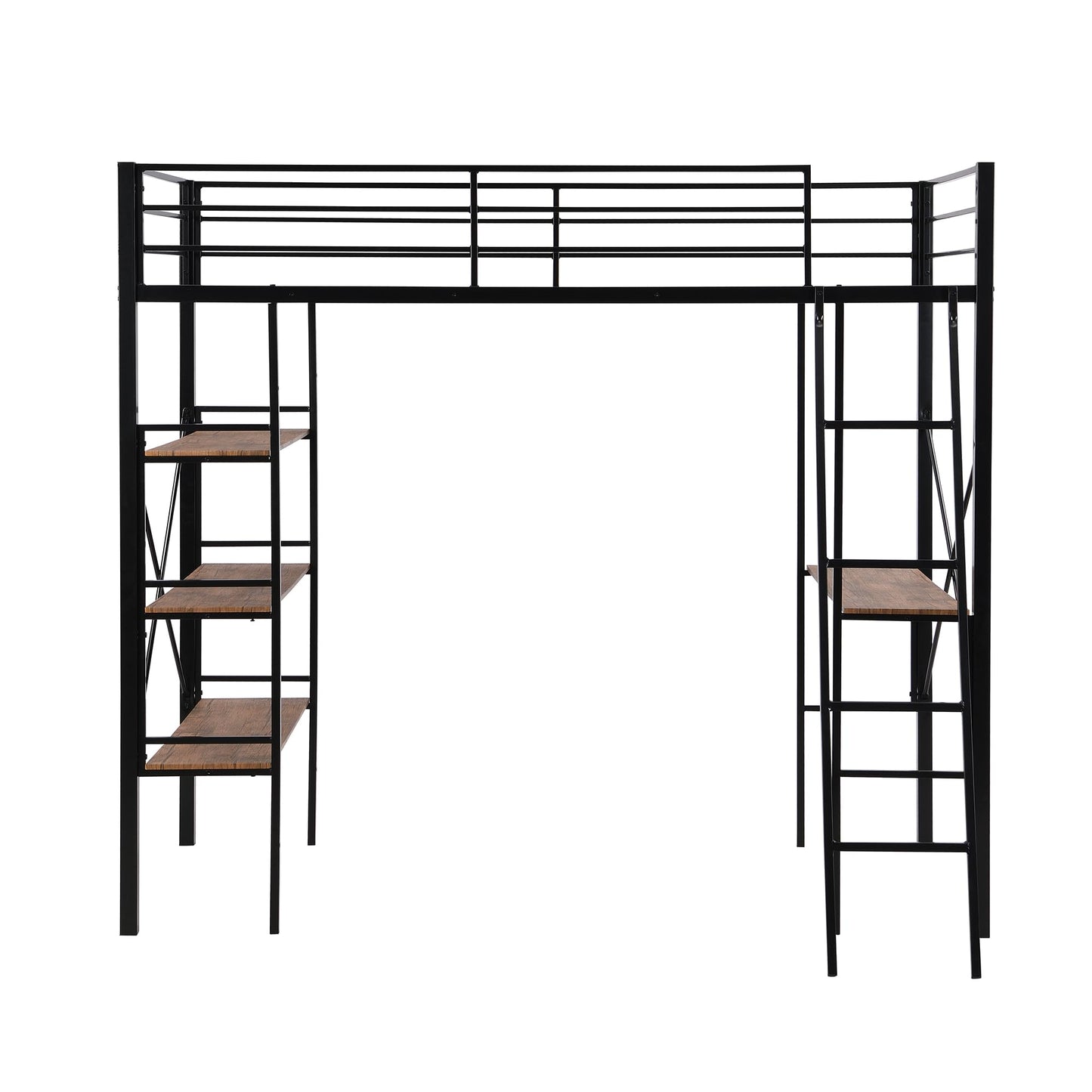 KELESY Twin Size Metal Loft Bed with Shelves and Desk, Black – Space-Saving Design, Sturdy Frame, and Easy Assembly