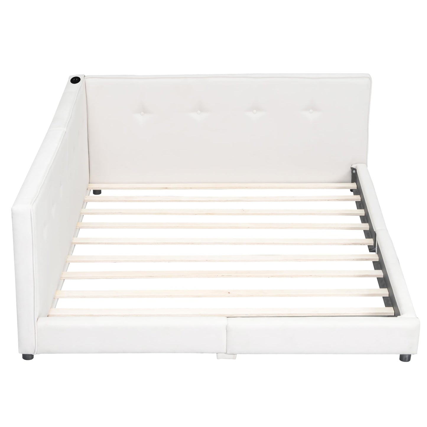 KELESY Daybed with Storage, Upholstered Corner Bed Frame with Drawers, Floor Bed Frame with USB Charging, L Shaped Bed Frame with Solid Slats Support for Teens Adults