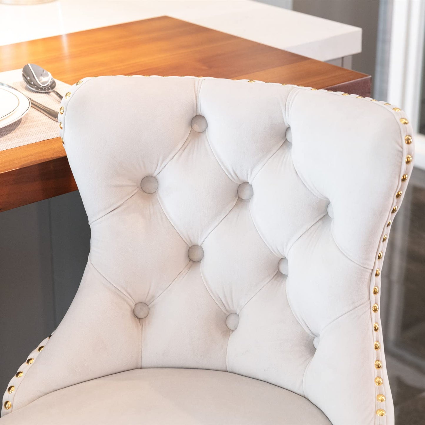 KELESY Golden Swivel Velvet Barstools Adjusatble Seat Height from 25-33 Inch,Modern Upholstered Bar Stools with Backs Comfortable Tufted for Home Pub and Kitchen Island,Set of 2