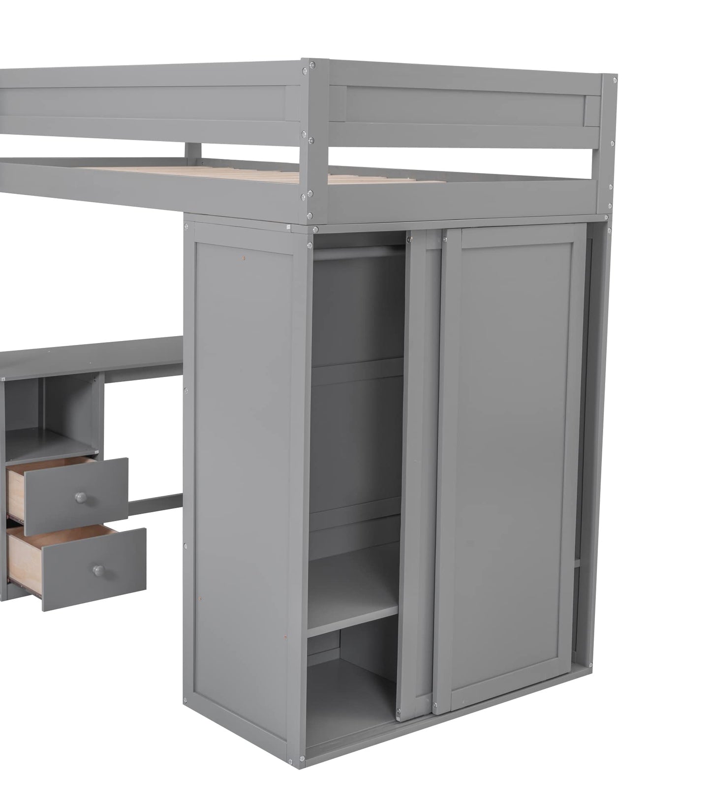 KELESY Wood Loft Bed with Desk, Wardrobe & Storage | Multi-Functional Loft Bed Frame for Adults & Teens