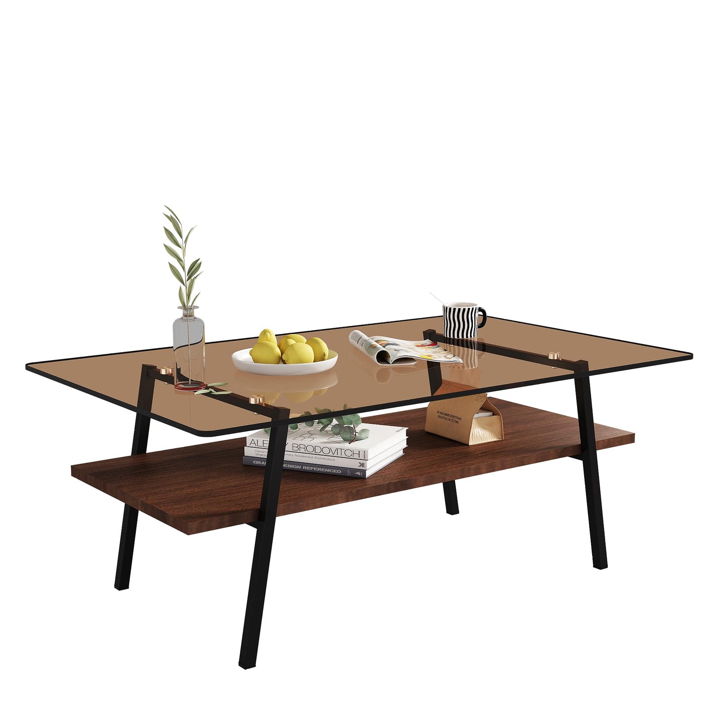 KELESY Modern Rectangle Coffee Table with Tempered Glass Top and Metal Legs - Stylish Living Room Tables for Elegance