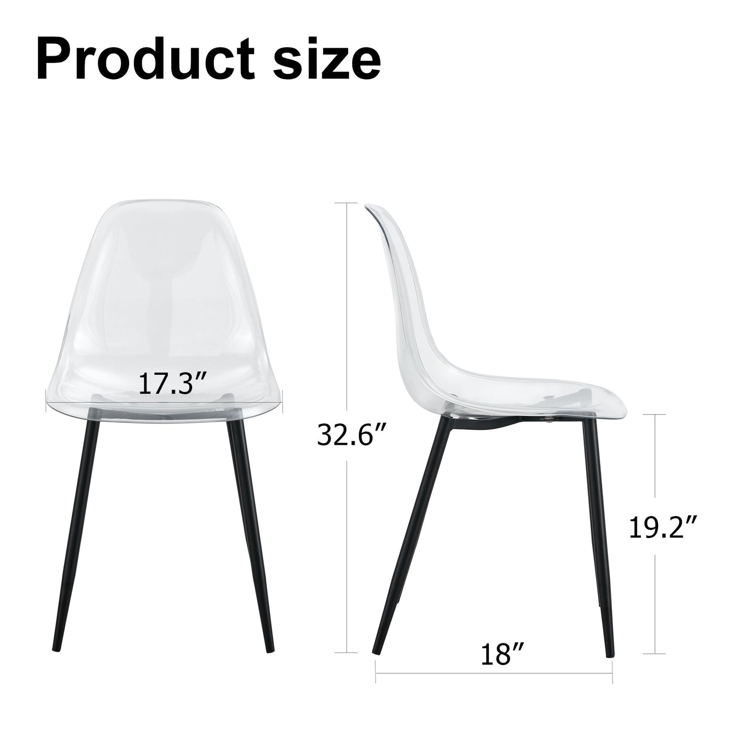 KELESY Modern Minimalist Transparent Dining Chair, Plastic Chair, Armless Crystal Chair, Nordic Creative Makeup Stool, Negotiation Chair, Set of 4 Pieces, Black