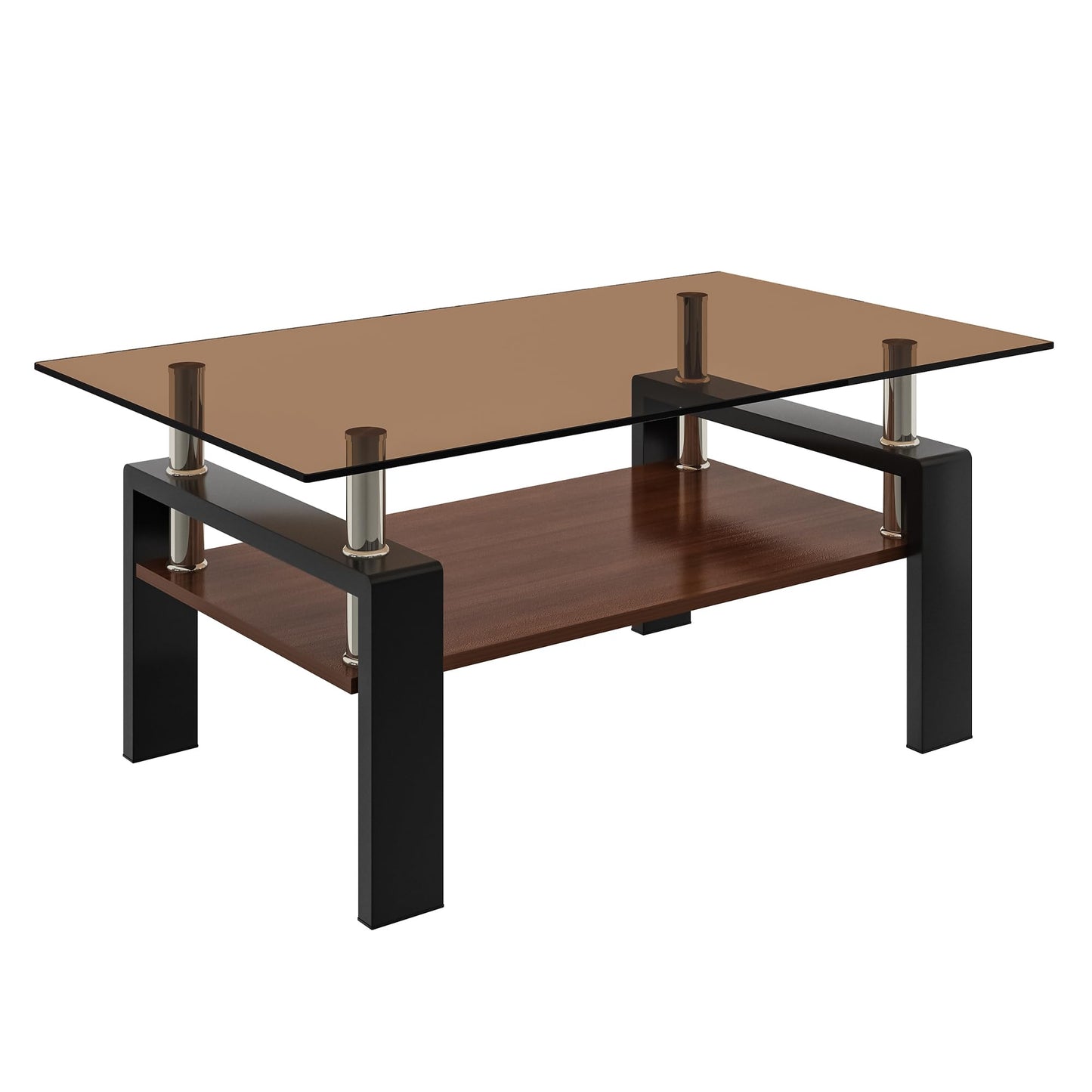 KELESY Modern Rectangle Coffee Table with Tempered Glass Top and MDF Layer - Stylish Living Room Glass Table