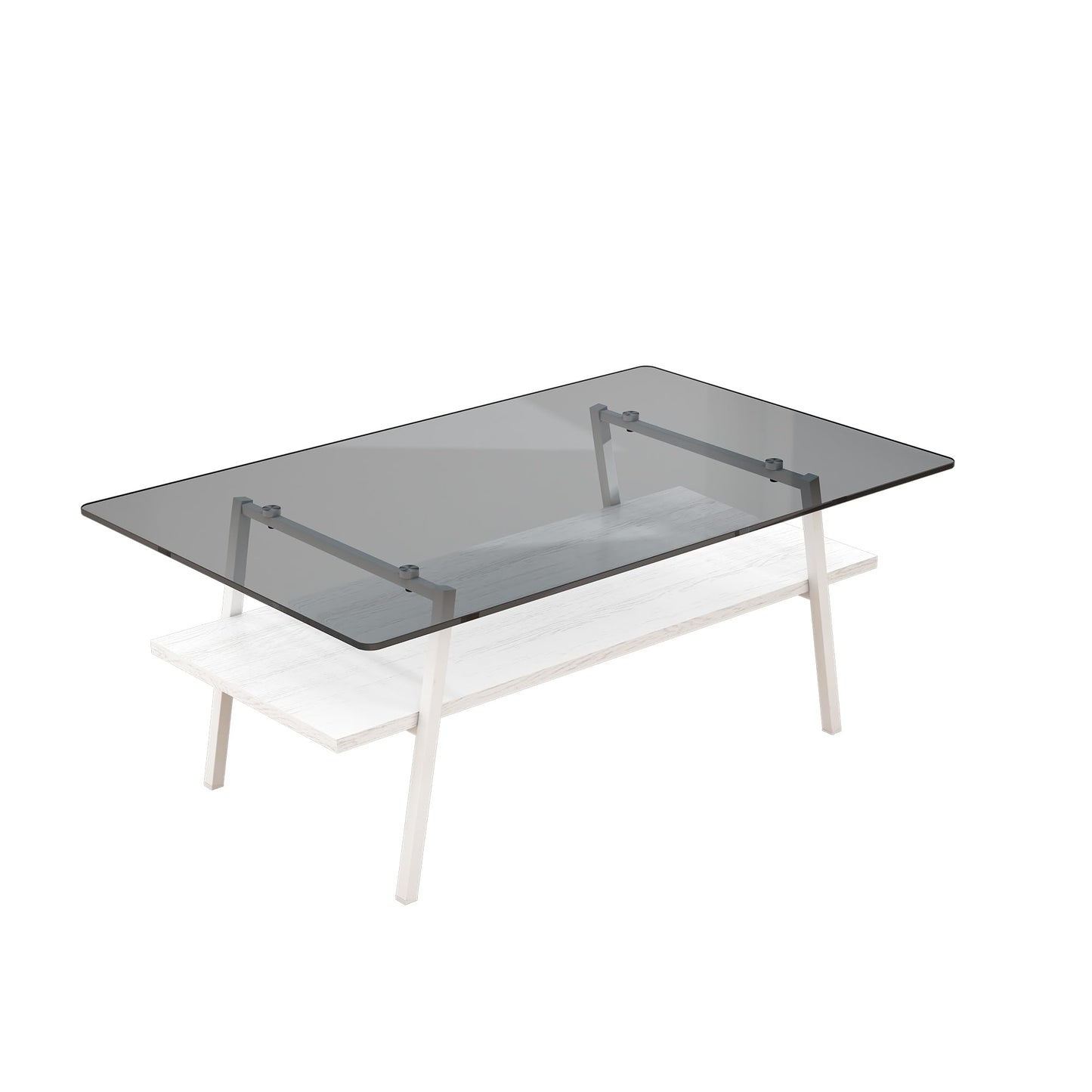 KELESY Modern Rectangle Coffee Table with Tempered Glass Top and Metal Legs - Stylish Living Room Tables for Elegance