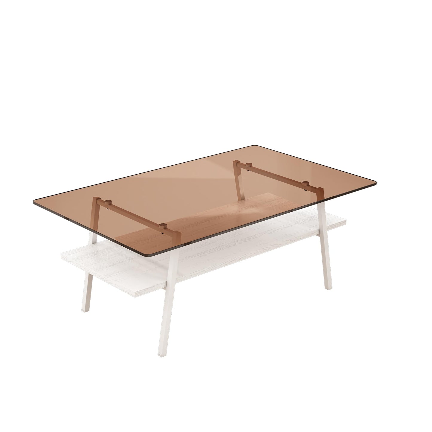 KELESY Modern Rectangle Coffee Table with Tempered Glass Top and Metal Legs - Stylish Living Room Tables for Elegance