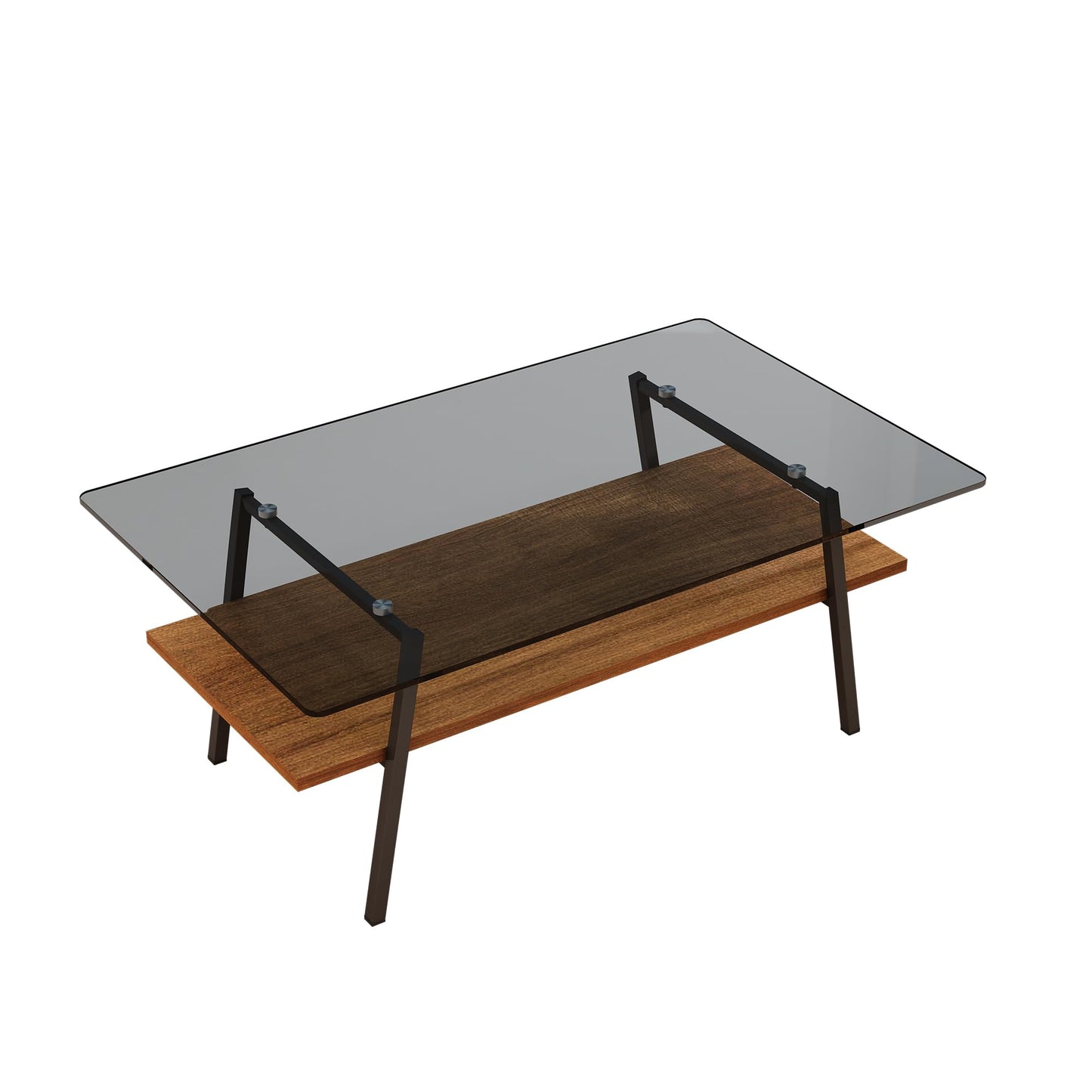 KELESY Modern Rectangle Coffee Table with Tempered Glass Top and Metal Legs - Stylish Living Room Tables for Elegance