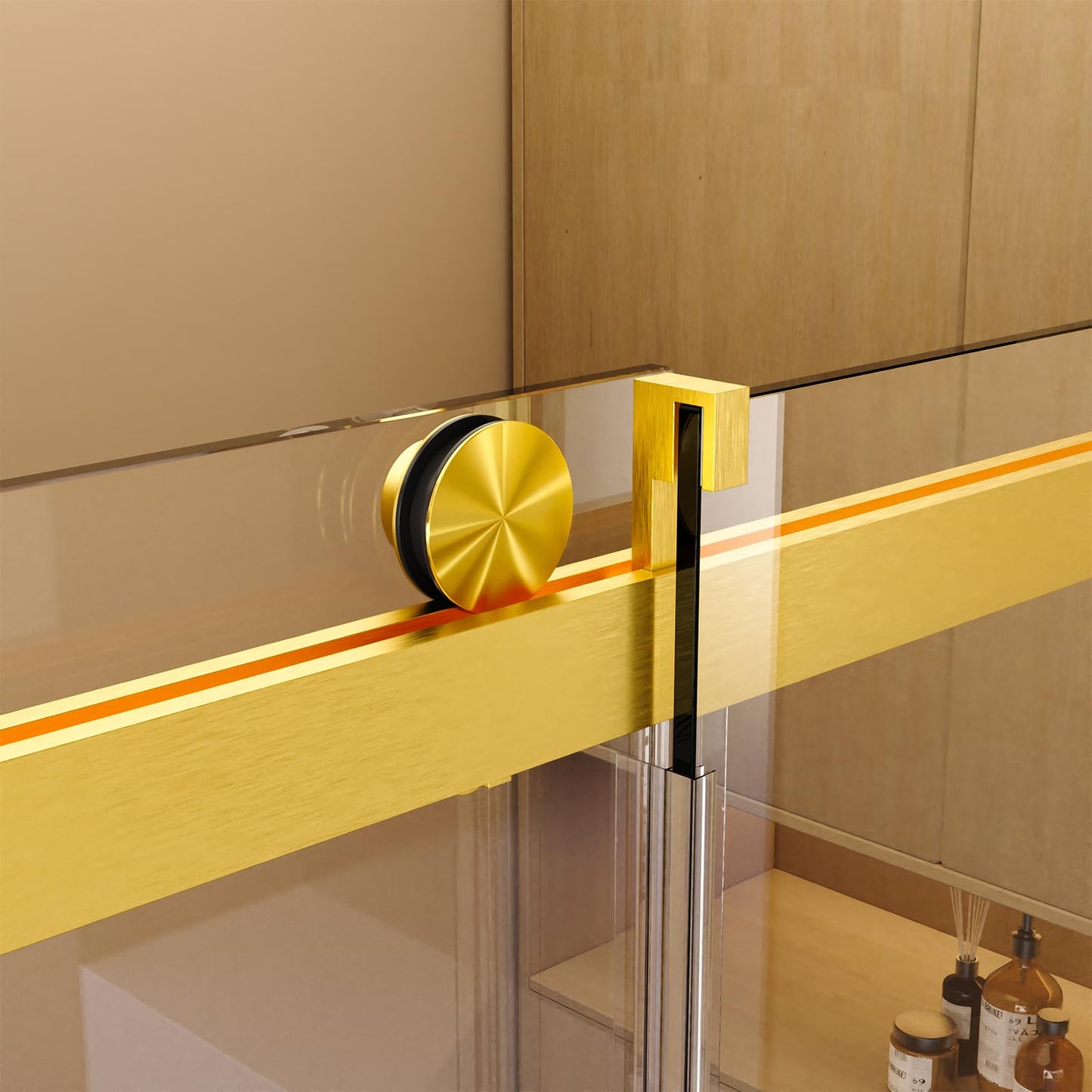 Frameless Sliding Glass Shower Door–68-72" W * 76" H Adjustable Width Shower Door–Shower Door with Buffer and 3/8" 10mm Thick SGCC Tempered Glass Door,Reversible Installation,Brushed Gold