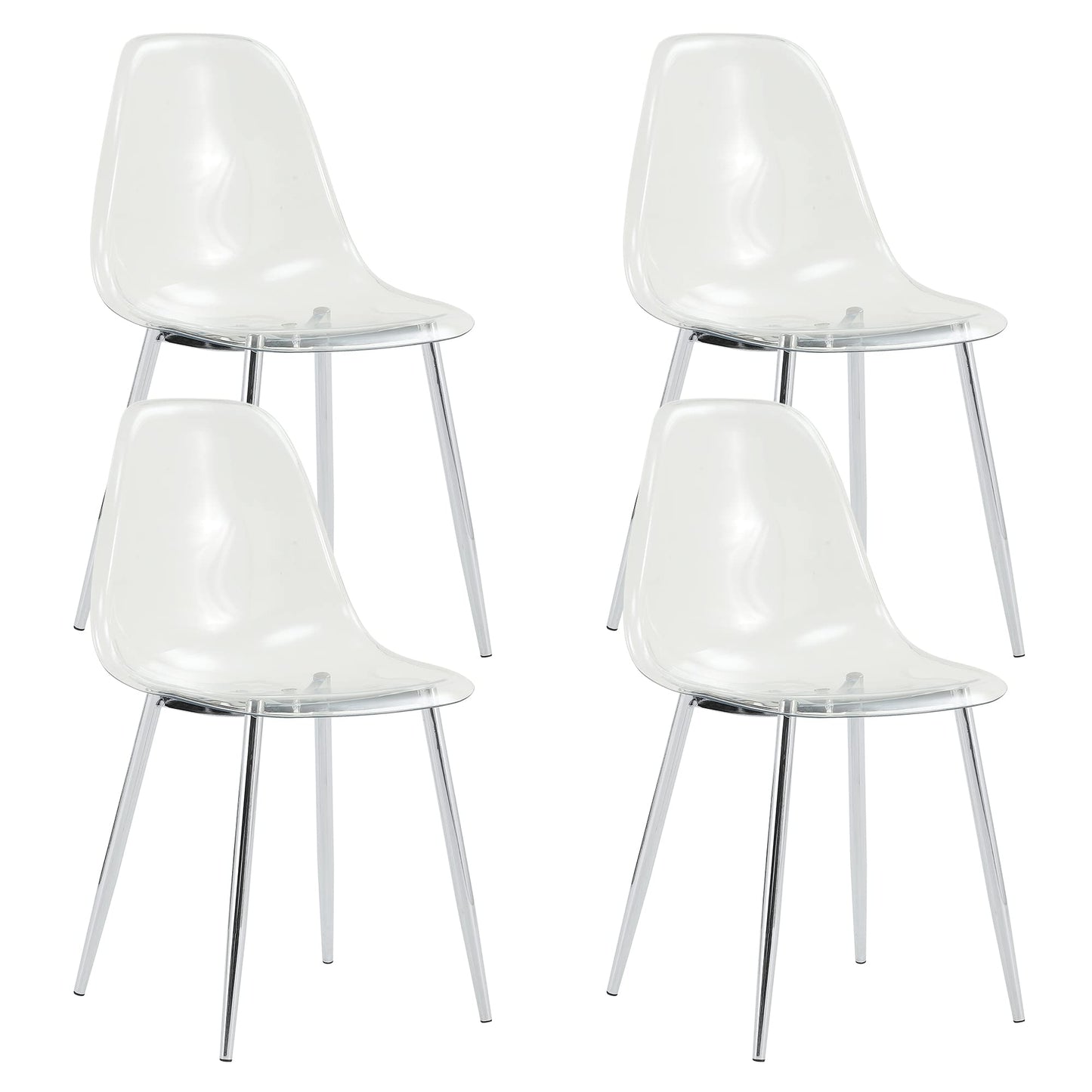 KELESY Modern Minimalist Transparent Dining Chair, Plastic Chair, Armless Crystal Chair, Nordic Creative Makeup Stool, Negotiation Chair, Silver Plated Metal Leg 6-Piece Set