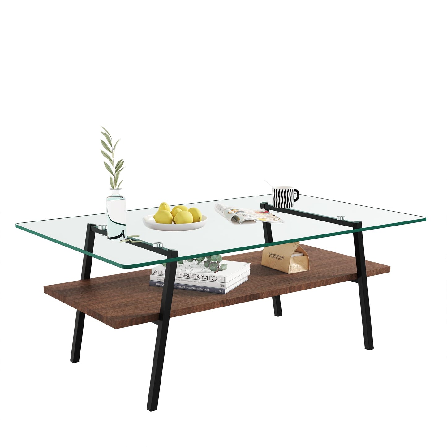 KELESY Modern Rectangle Coffee Table with Tempered Glass Top and Metal Legs - Stylish Living Room Tables for Elegance