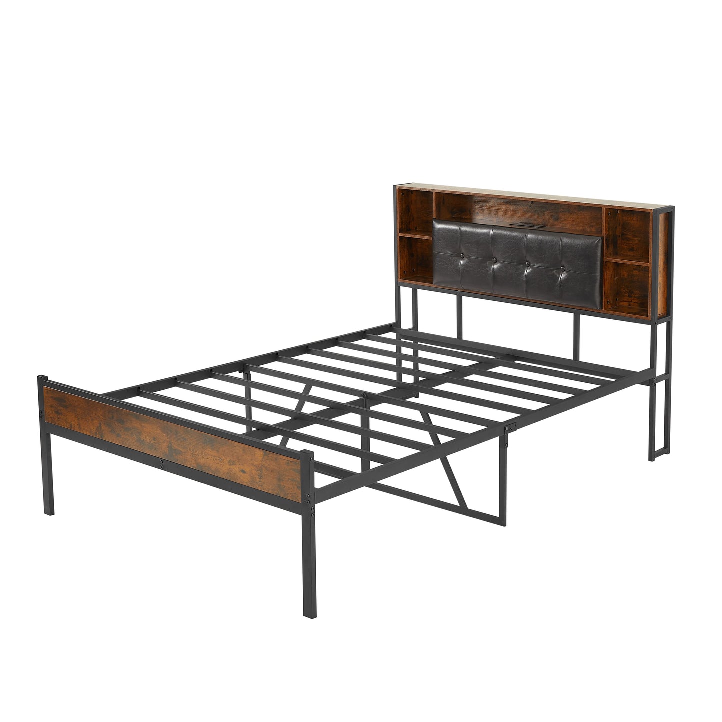Bed Frame with Storage Headboard/USB Charging Station,Metal Platform Bed Frame Full Size No Box Spring Needed,Noise-Free,Strong Steel Slats Support