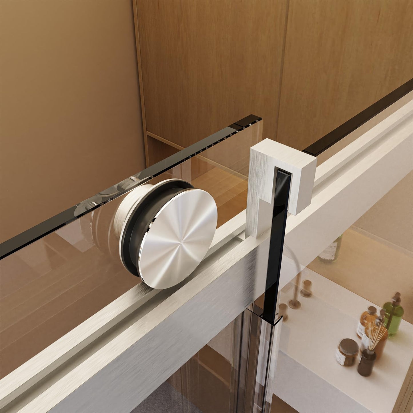 Frameless Sliding Glass Shower Door–56-60" W * 76" H Adjustable Width Shower Door–Shower Door with Buffer and 3/8" 10mm Thick SGCC Tempered Glass Door,Reversible Installation,Brushed Nickel Finish