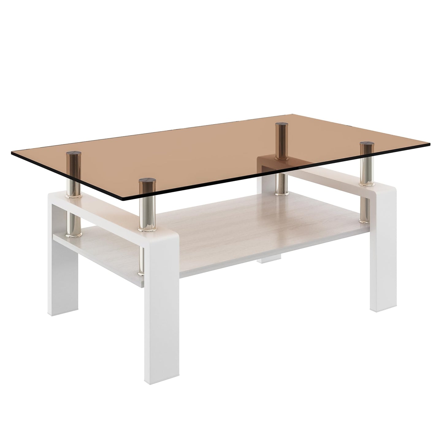 KELESY Modern Rectangle Coffee Table with Tempered Glass Top and MDF Layer - Stylish Living Room Glass Table