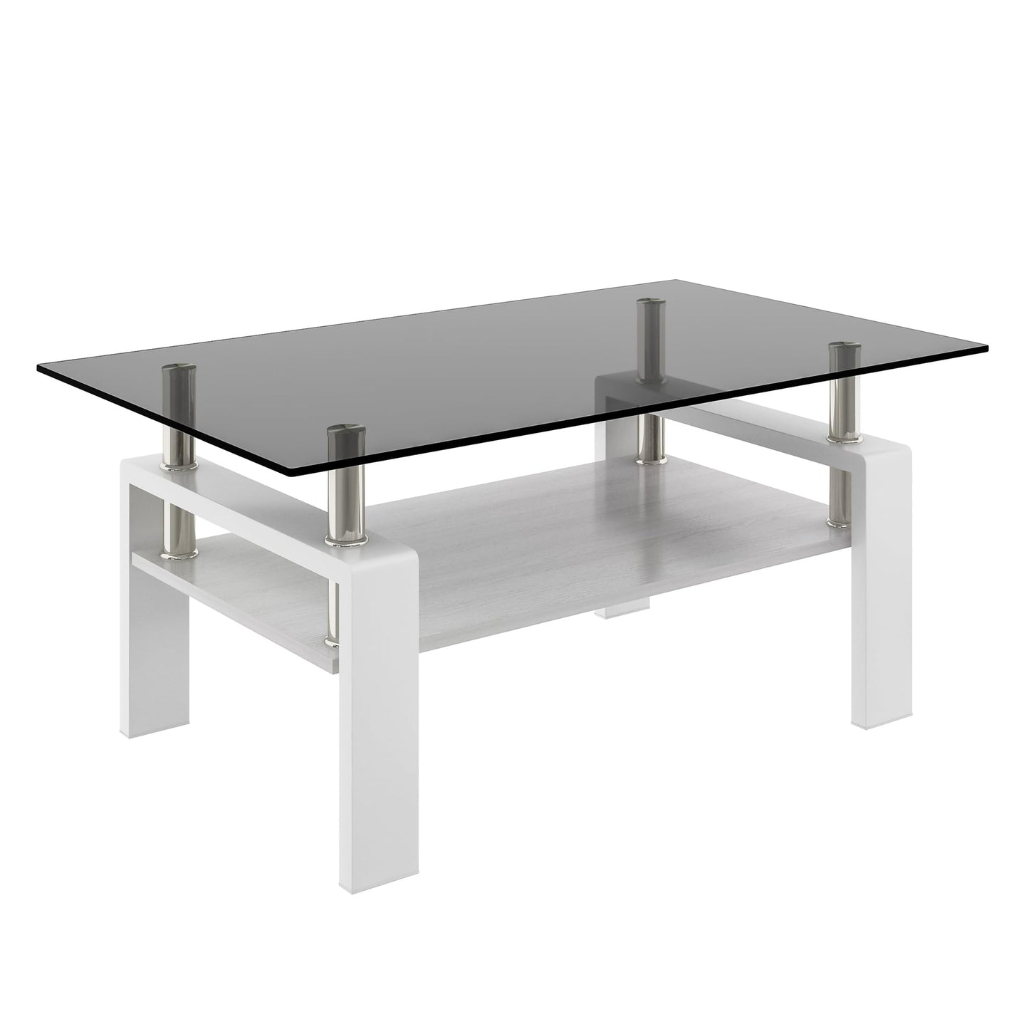 KELESY Modern Rectangle Coffee Table with Tempered Glass Top and MDF Layer - Stylish Living Room Glass Table