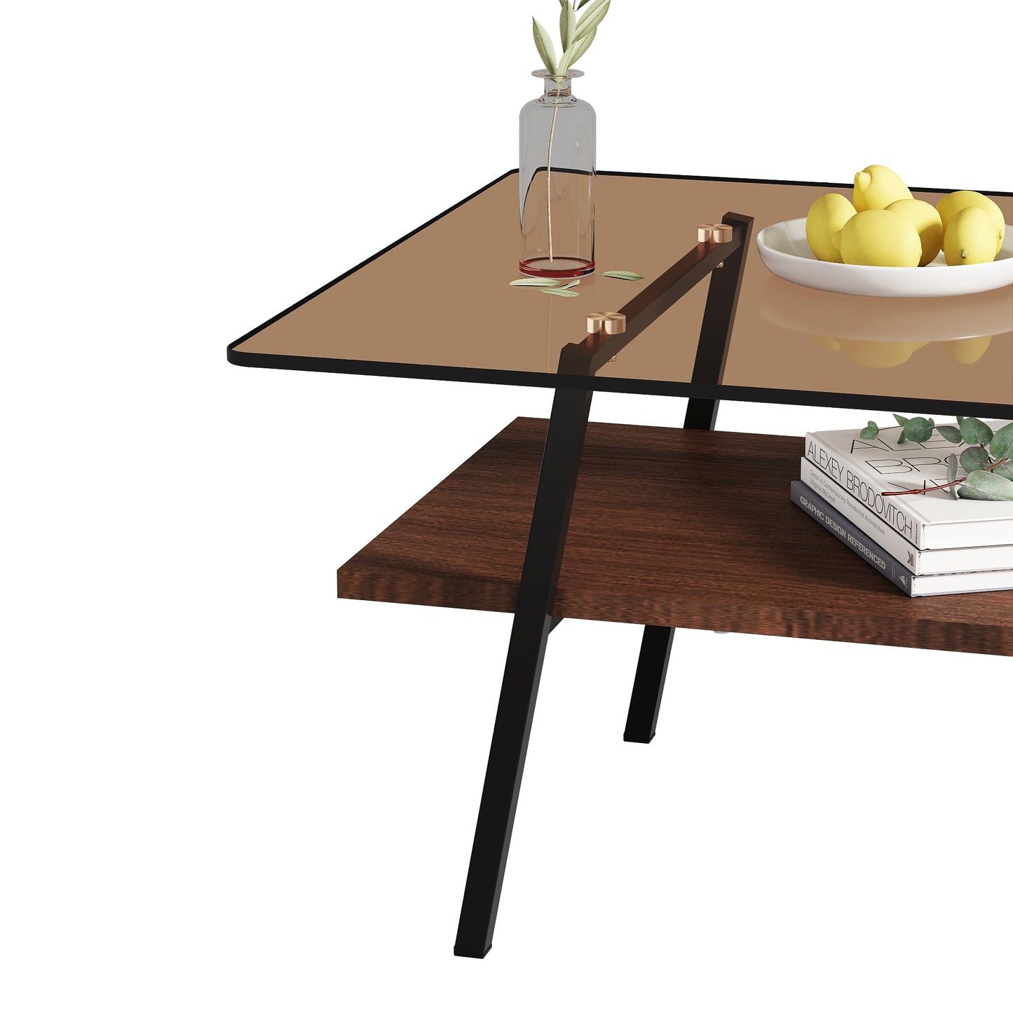 KELESY Modern Rectangle Coffee Table with Tempered Glass Top and Metal Legs - Stylish Living Room Tables for Elegance