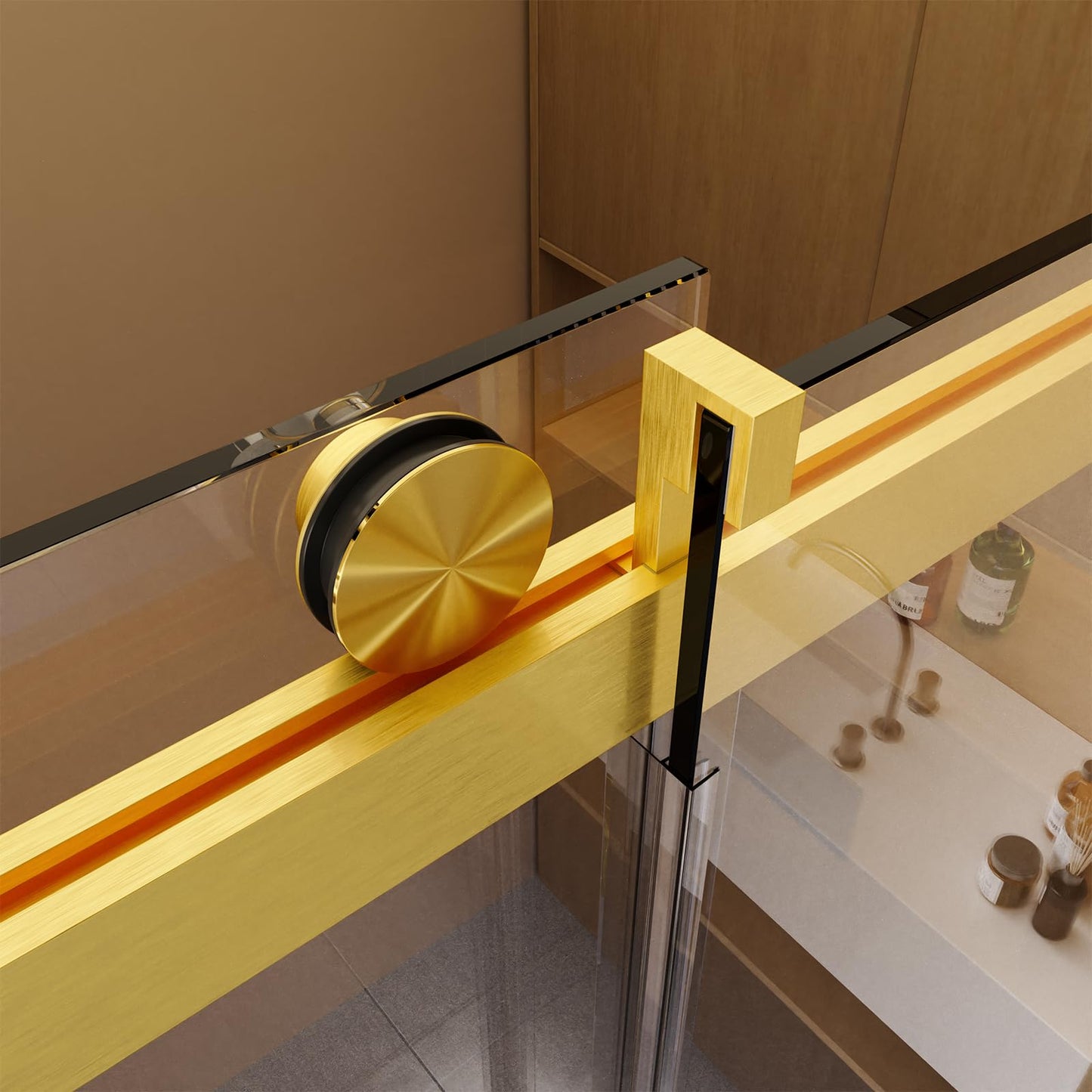 Frameless Sliding Glass Shower Door–56-60" W * 76" H Adjustable Width Shower Door –Shower Door with Buffer and 3/8" (10mm) Thick SGCC Tempered Glass Door,Reversible Installation, Brushed Gold Finish