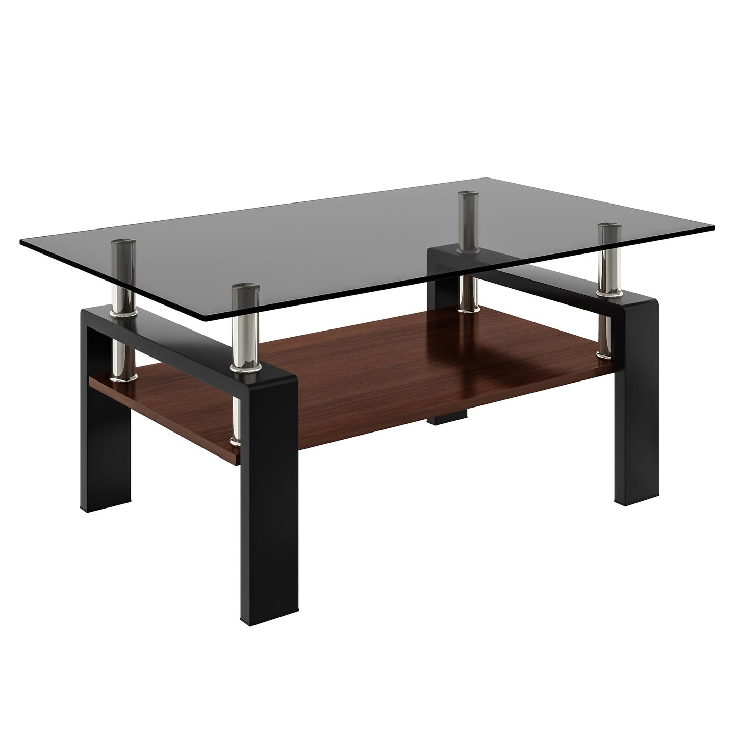 KELESY Modern Rectangle Coffee Table with Tempered Glass Top and MDF Layer - Stylish Living Room Glass Table