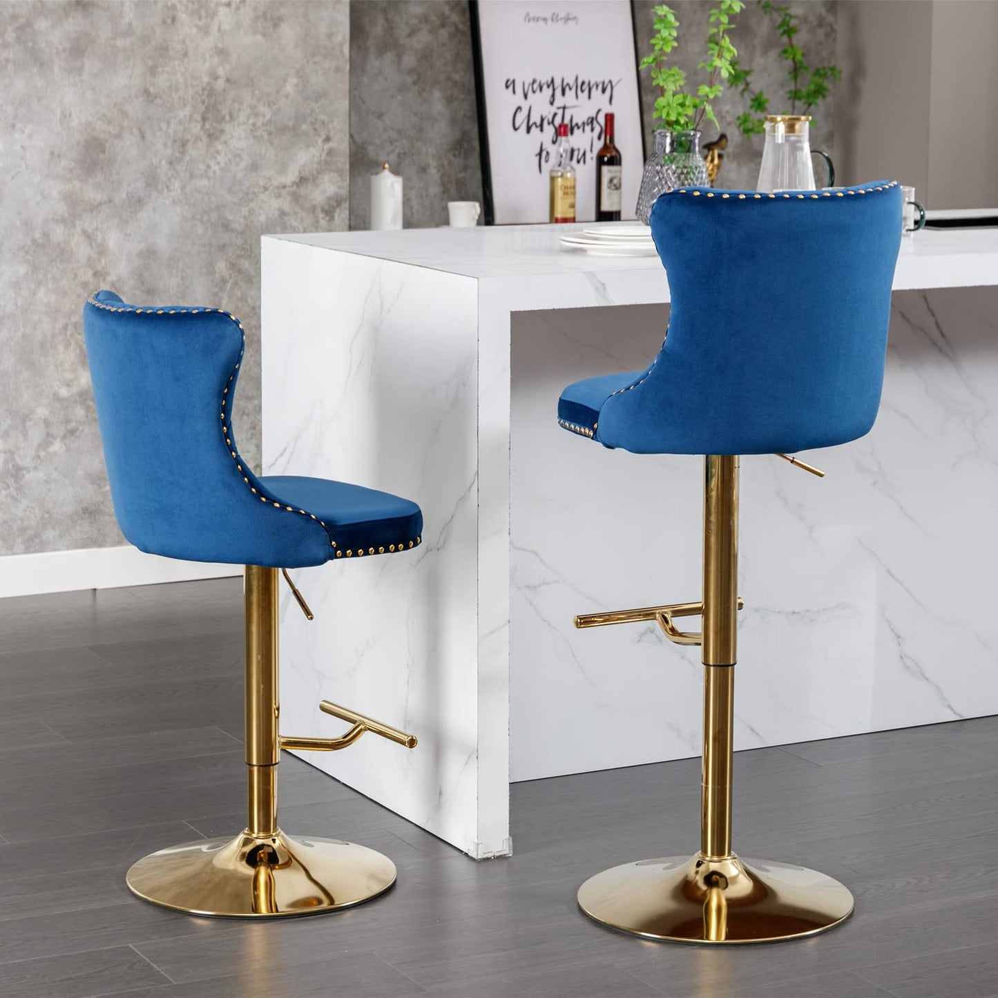 KELESY Golden Swivel Velvet Barstools Adjusatble Seat Height from 25-33 Inch,Modern Upholstered Bar Stools with Backs Comfortable Tufted for Home Pub and Kitchen Island,Set of 2