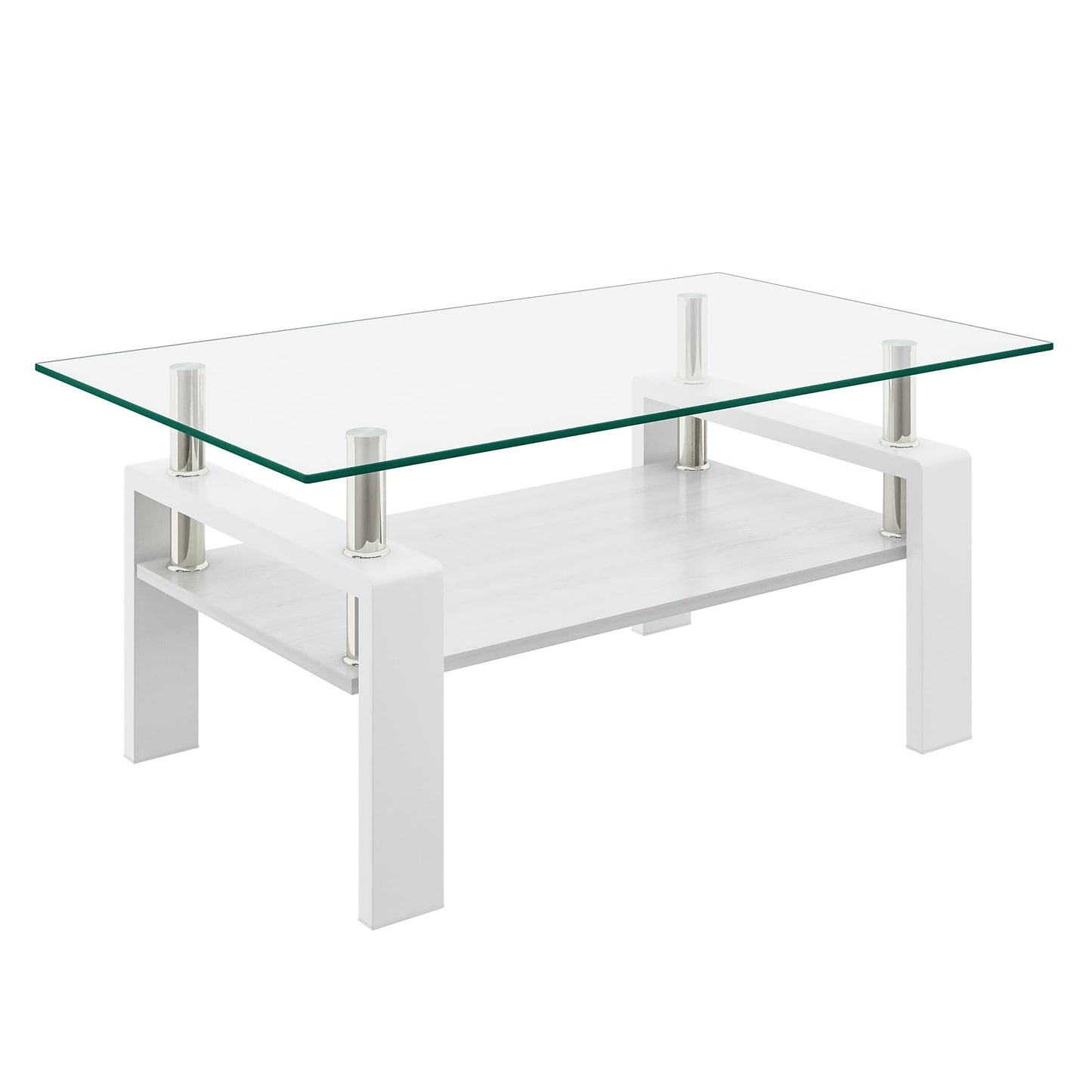 KELESY Modern Rectangle Coffee Table with Tempered Glass Top and MDF Layer - Stylish Living Room Glass Table
