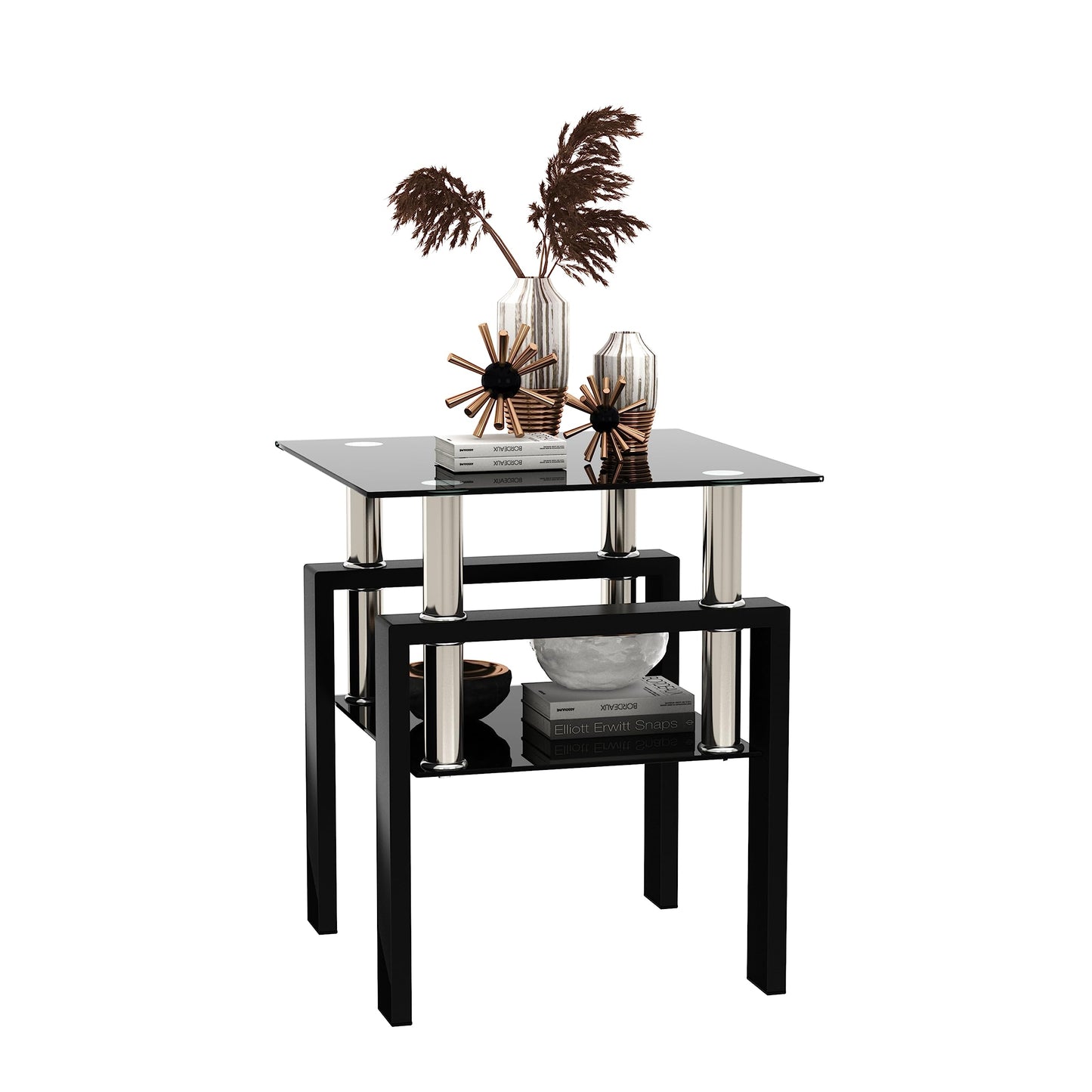 KELESY Modern Tempered Glass Coffee Table – Stylish Square Center Table for Living Room, Elegant Glass Top Design