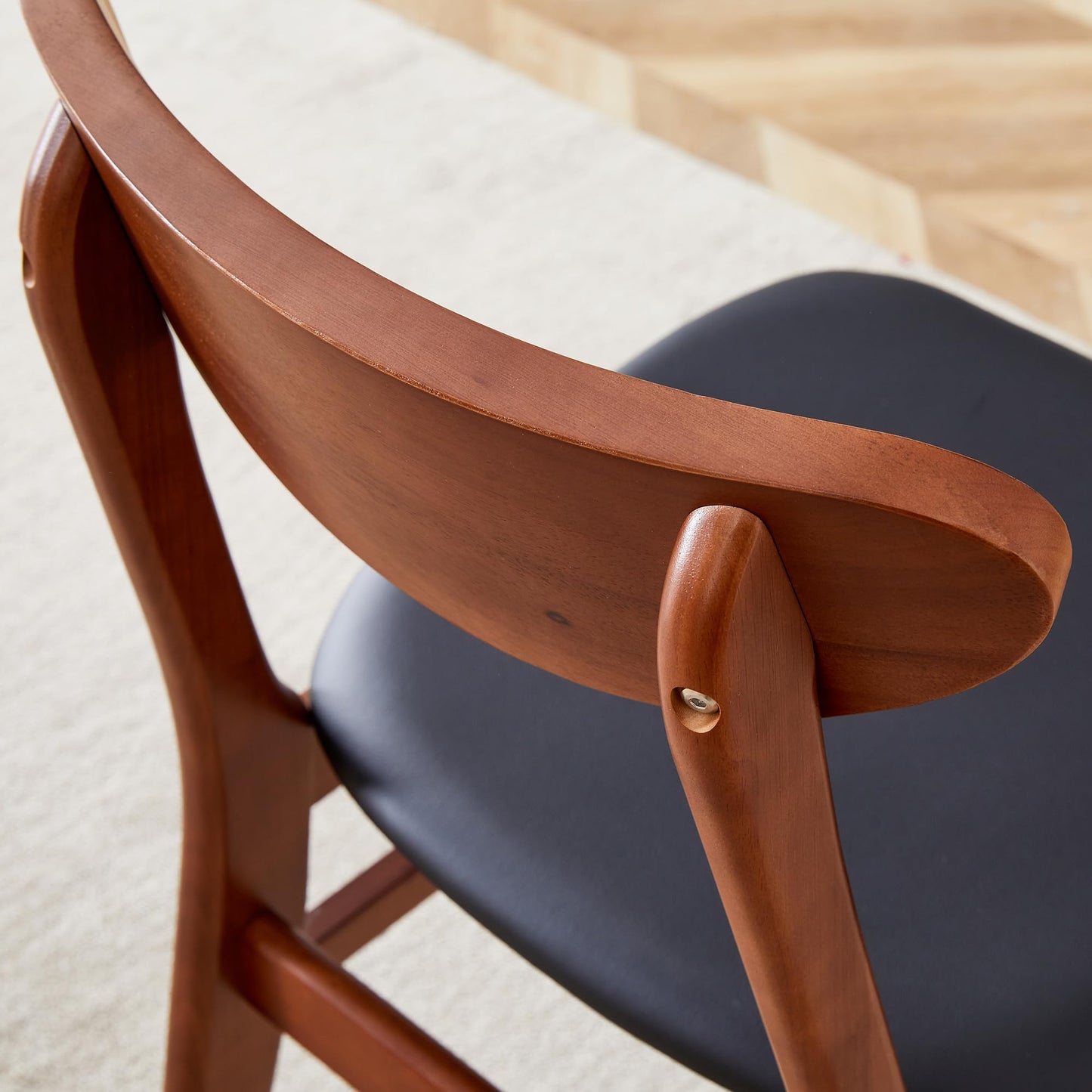 KELESY 2PCS The Stylish and Durable Solid Wood Dining Chair, Small Curved Back, PU Cushion, and Beautiful Shape Match Perfectly with Any Room and Everyday Use