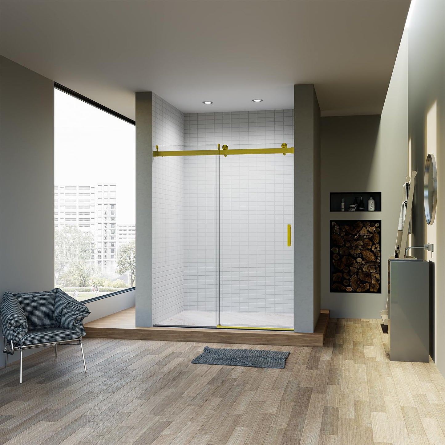 Frameless Sliding Glass Shower Door–56-60" W * 76" H Adjustable Width Shower Door –Shower Door with Buffer and 3/8" (10mm) Thick SGCC Tempered Glass Door,Reversible Installation, Brushed Gold Finish
