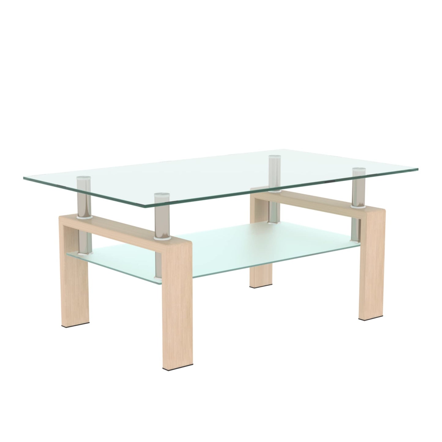 KELESY Modern Rectangle Glass Coffee Table - Stylish Living Room Center Table with Double Layer Storage