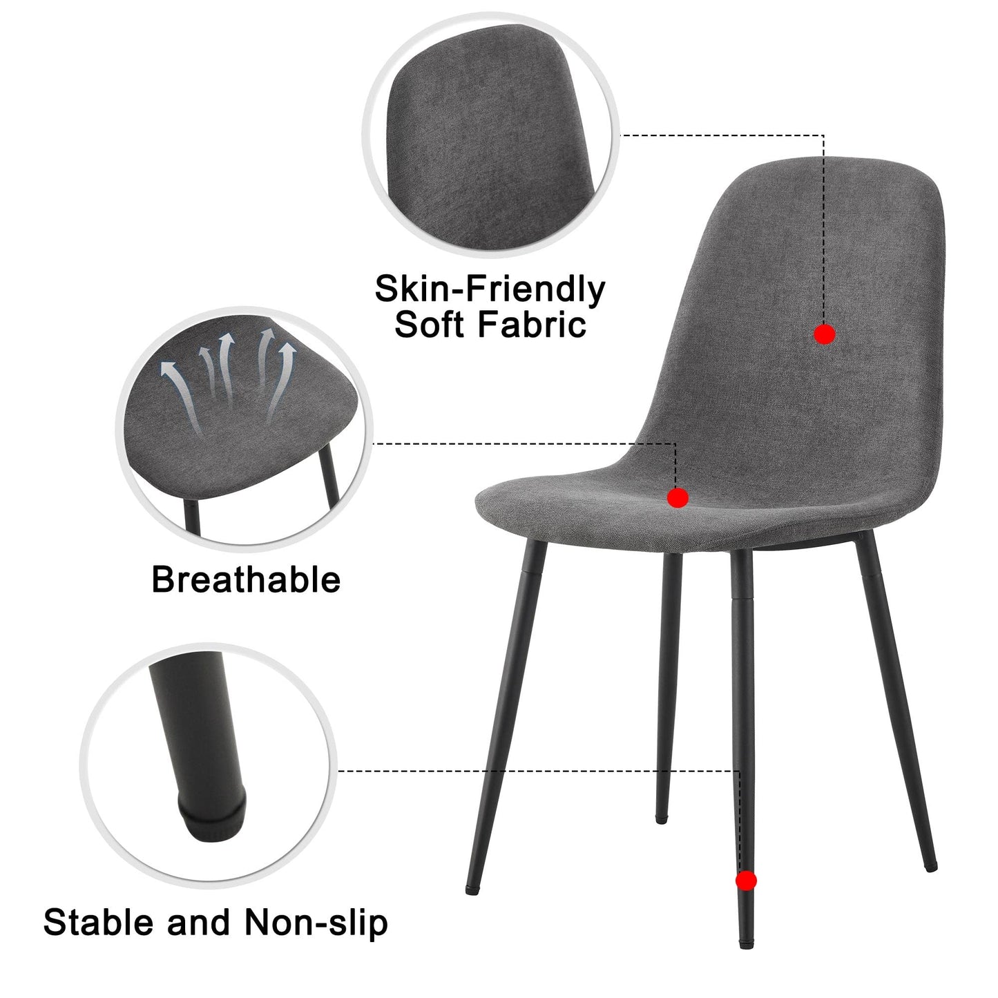 KELESY A Set of 6 Modern Medieval Style Restaurant Cushioned Side Chairs, Equipped with Soft Cushions and Black Metal Legs, Suitable for Kitchens, Lounges, and Farmhouses