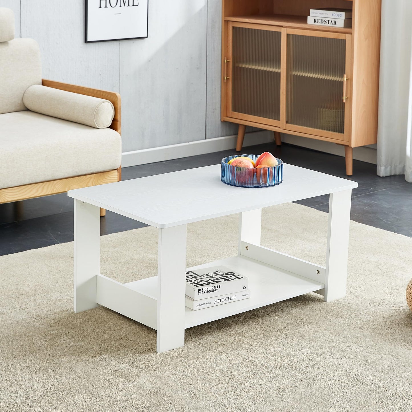 KELESY Modern White Coffee Table | Double-Layered MDF Center Table for Living Room, Bedroom & Study | Rustic, Farmhouse & Industrial Styles | 10-15 Minute Assembly