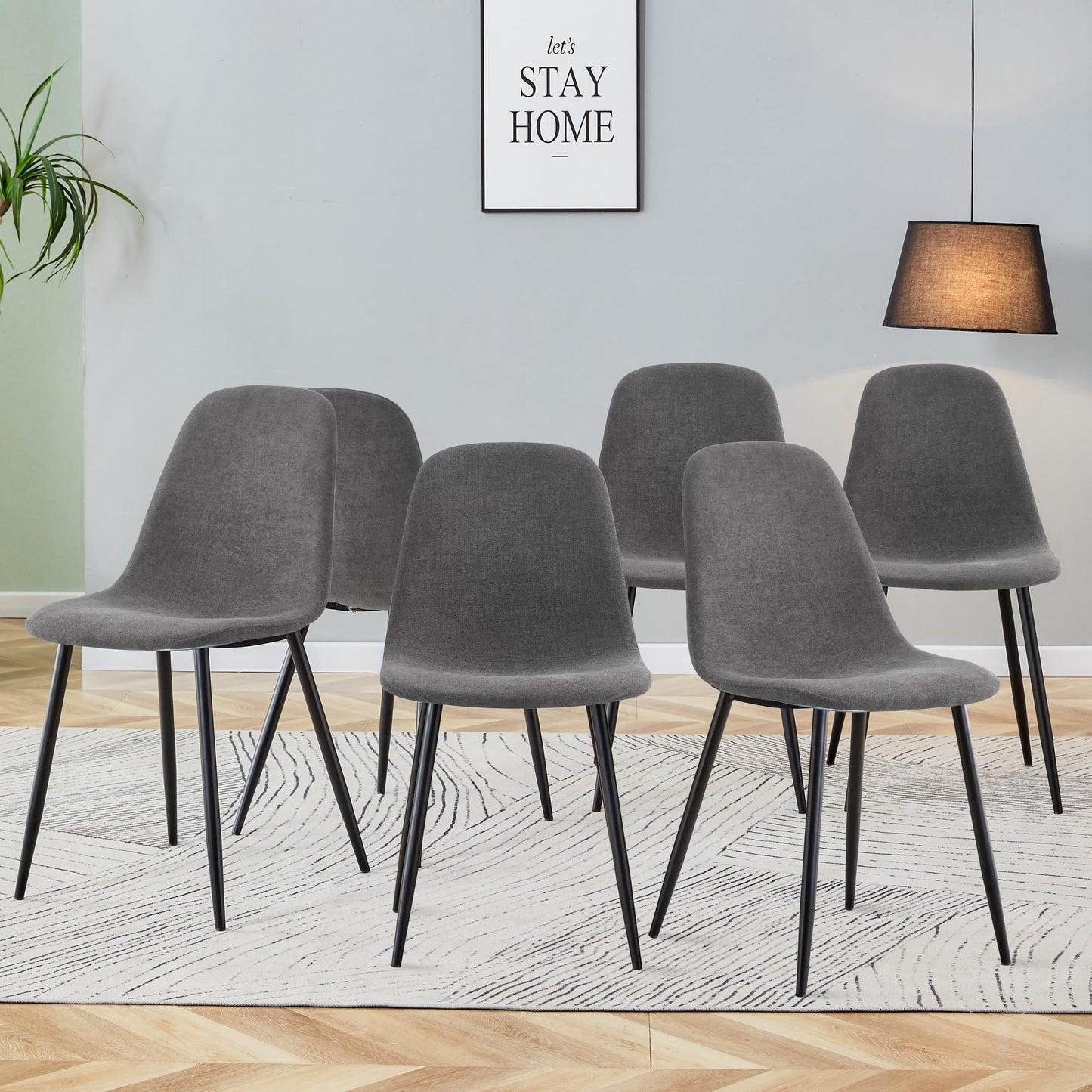 KELESY A Set of 6 Modern Medieval Style Restaurant Cushioned Side Chairs, Equipped with Soft Cushions and Black Metal Legs, Suitable for Kitchens, Lounges, and Farmhouses