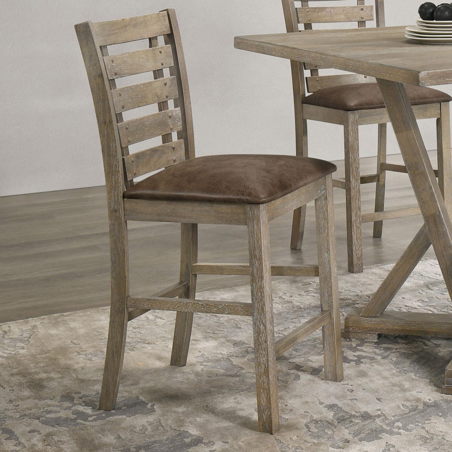 KELESY Set of 2 Dining Counter Height Chairs Modern Farmhouse Rustic Look Distressed Design Ladderback Solid Wood