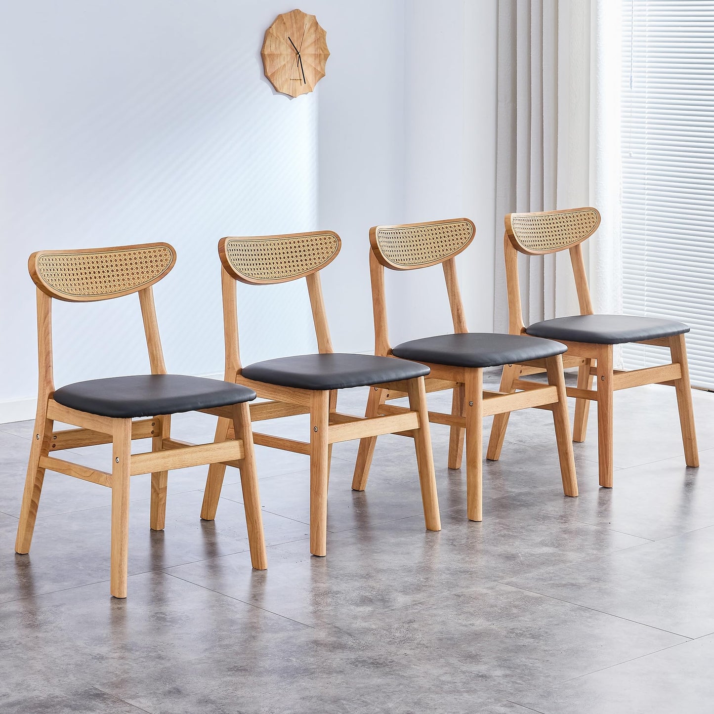 KELESY 4PCS Stylish and Durable Solid Wood Dining Chair, Small Curved Back, PU Cushion, and Beautiful Shape Match Perfectly with Any Room and Everyday Use
