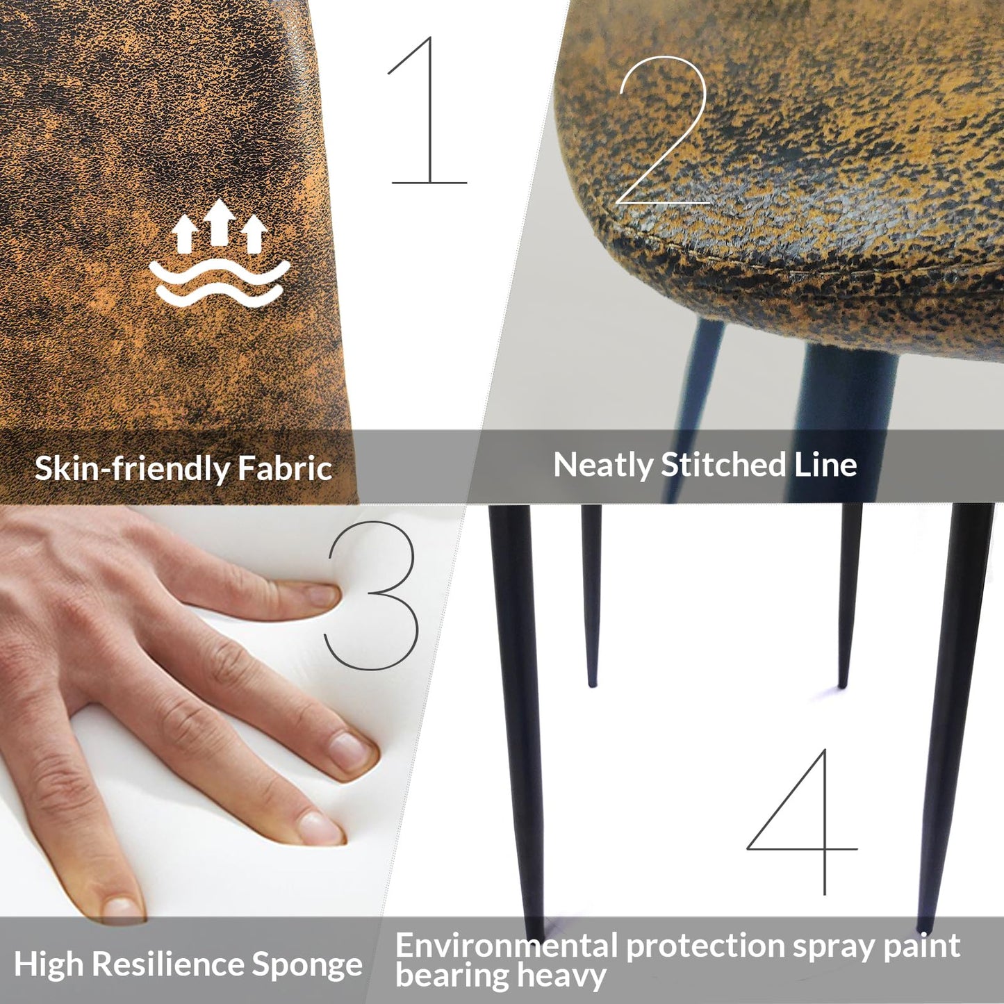 KELESY Dining Chairs Set of 4, Modern Accent Chairs with Soft Glove Suede Fabric Upholstered Seat, Spoon Shape Kitchen Chair with Black Metal Legs Dining Side Chairs for Dining Room Kitchen