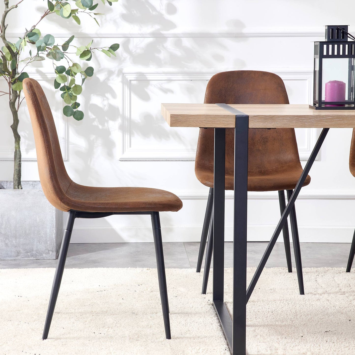 KELESY A Set of 4 Modern Medieval Style Restaurant Cushioned Side Chairs, Equipped with Soft Cushions and Black Metal Legs, Suitable for Kitchens, Lounges, and Farmhouses