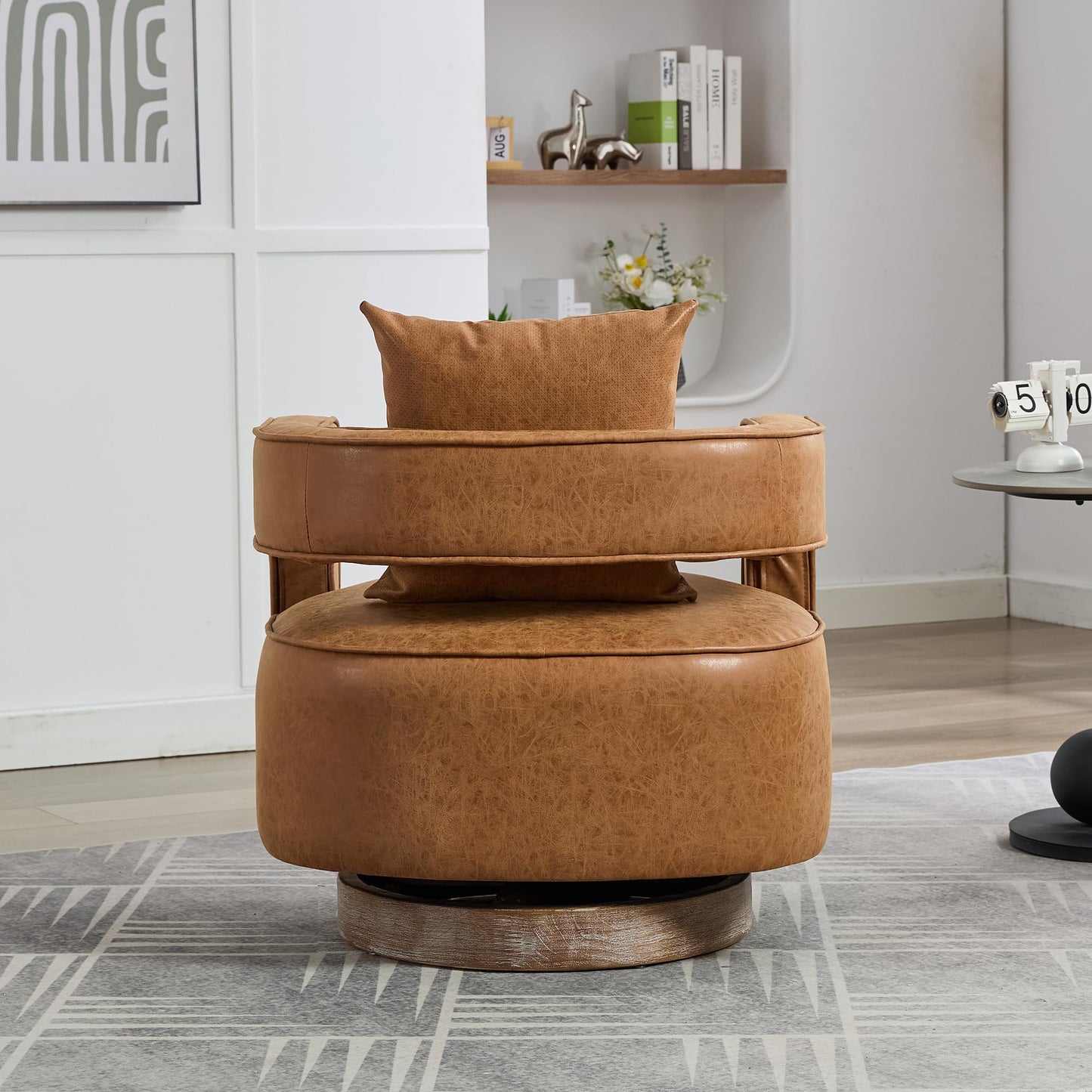 KELESY 29.1" W Swivel Accent Open Back Barrel Chair Modern Comfy Sofa Chair with Weathered Base for Nursery Bedroom Living Room Hotel Office, Club Chair Leisure Arm Chair for Lounge