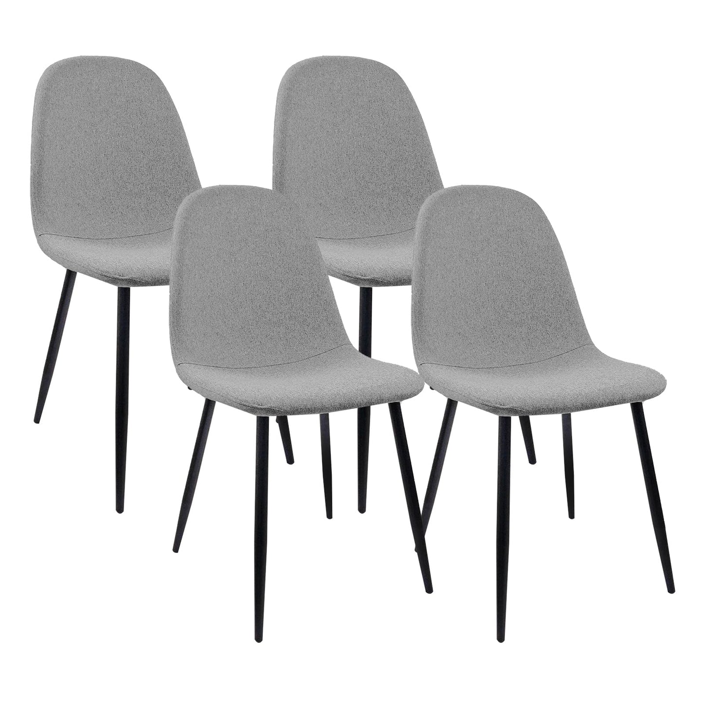 KELESY Dining Chairs Set of 4, Modern Accent Chairs with Linen Fabric Upholstered Seat, Spoon Shape Kitchen Chair with Black Metal Legs Dining Side Chairs for Dining Room Kitchen