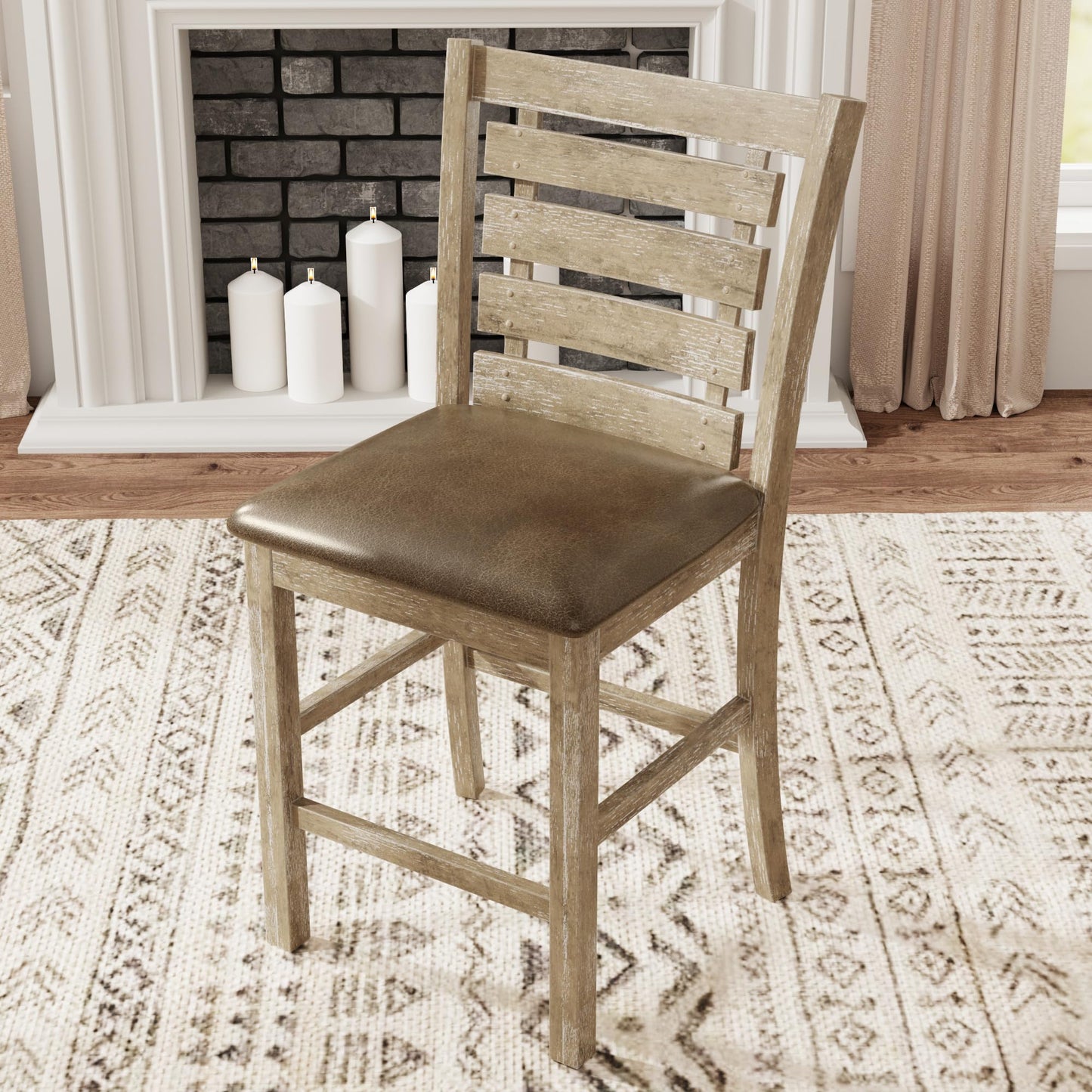 KELESY Set of 2 Dining Counter Height Chairs Modern Farmhouse Rustic Look Distressed Design Ladderback Solid Wood