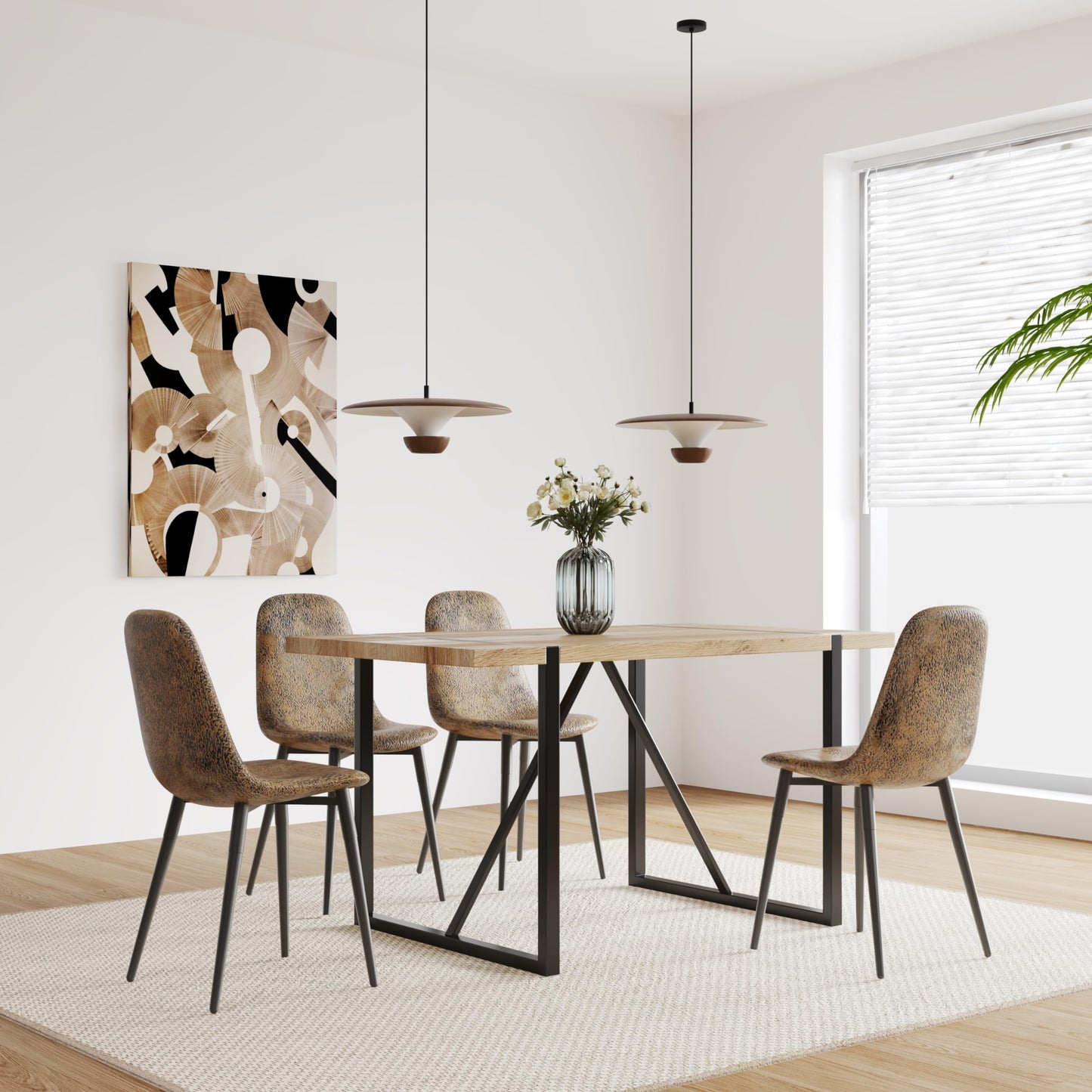 KELESY Dining Chairs Set of 4, Modern Accent Chairs with Soft Glove Suede Fabric Upholstered Seat, Spoon Shape Kitchen Chair with Black Metal Legs Dining Side Chairs for Dining Room Kitchen