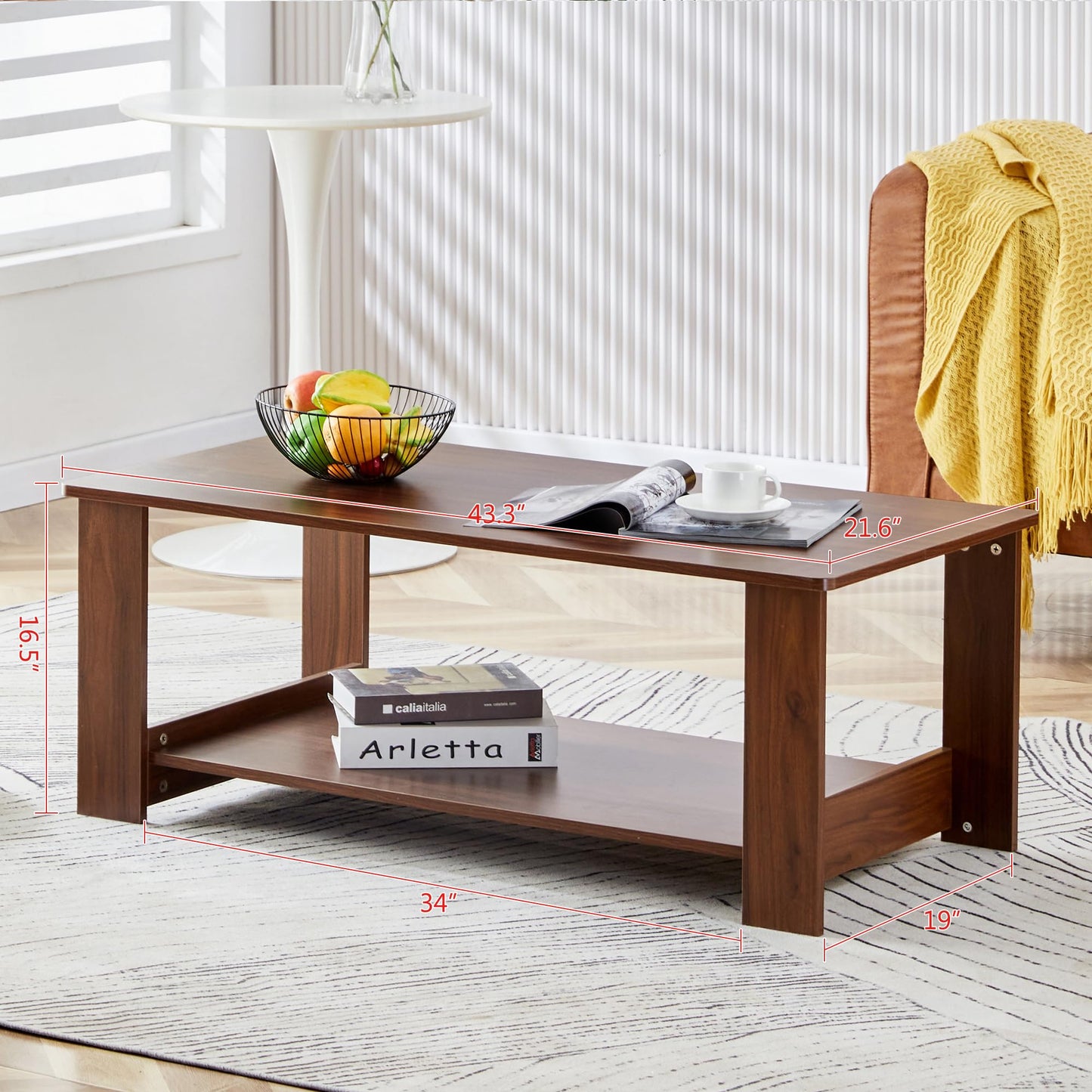 KELESY Modern Double-Layered Coffee Table - Rustic MDF Center Table for Living Room