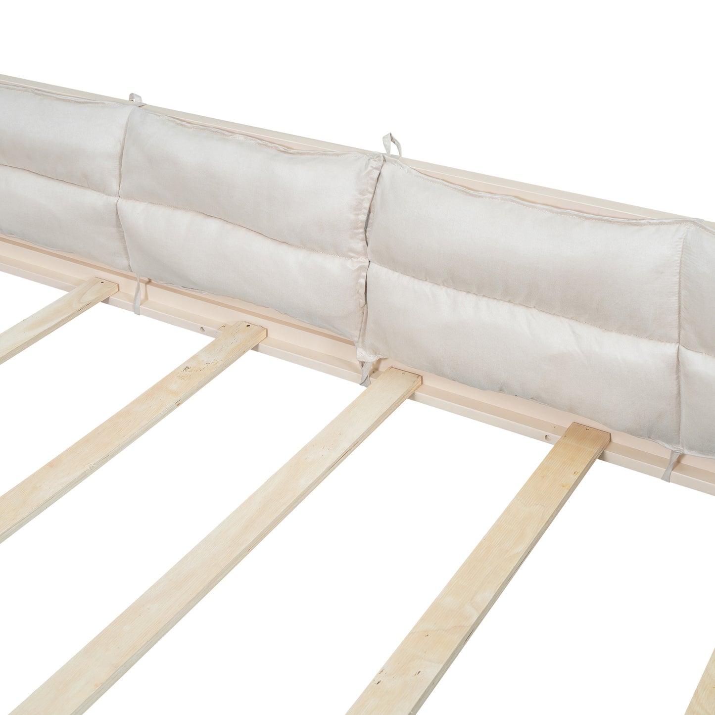 Full Size Floor Bed with Guardrail, Full Upholstered Platform Bed Frame for Kids, Boys Girls, Slats Included, No Box Spring Needed, Easy Assemble