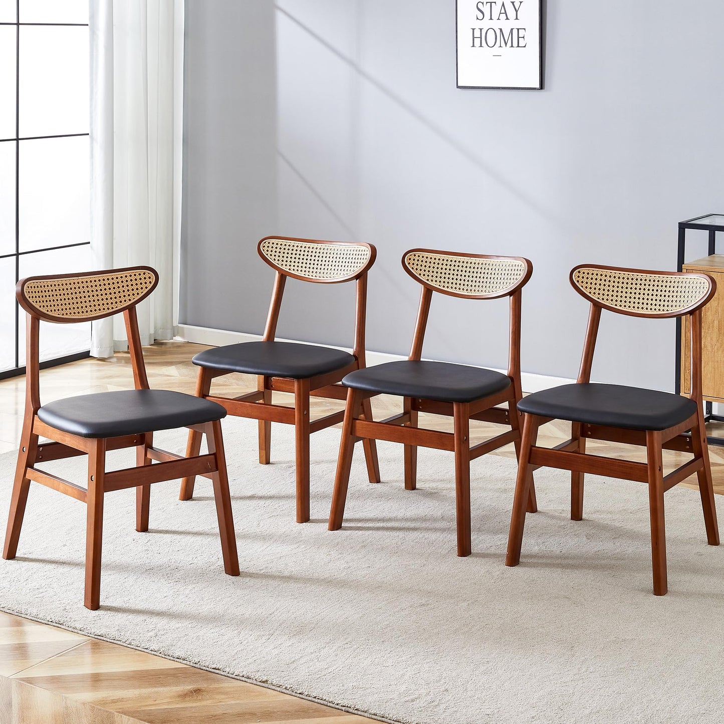 KELESY 4PCS Stylish and Durable Solid Wood Dining Chair, Small Curved Back, PU Cushion, and Beautiful Shape Match Perfectly with Any Room and Everyday Use
