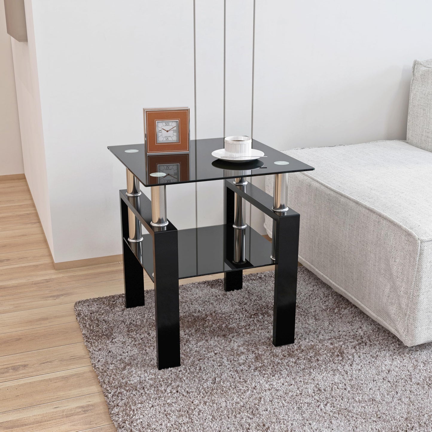 KELESY Modern Tempered Glass Coffee Table – Stylish Square Center Table for Living Room, Elegant Glass Top Design