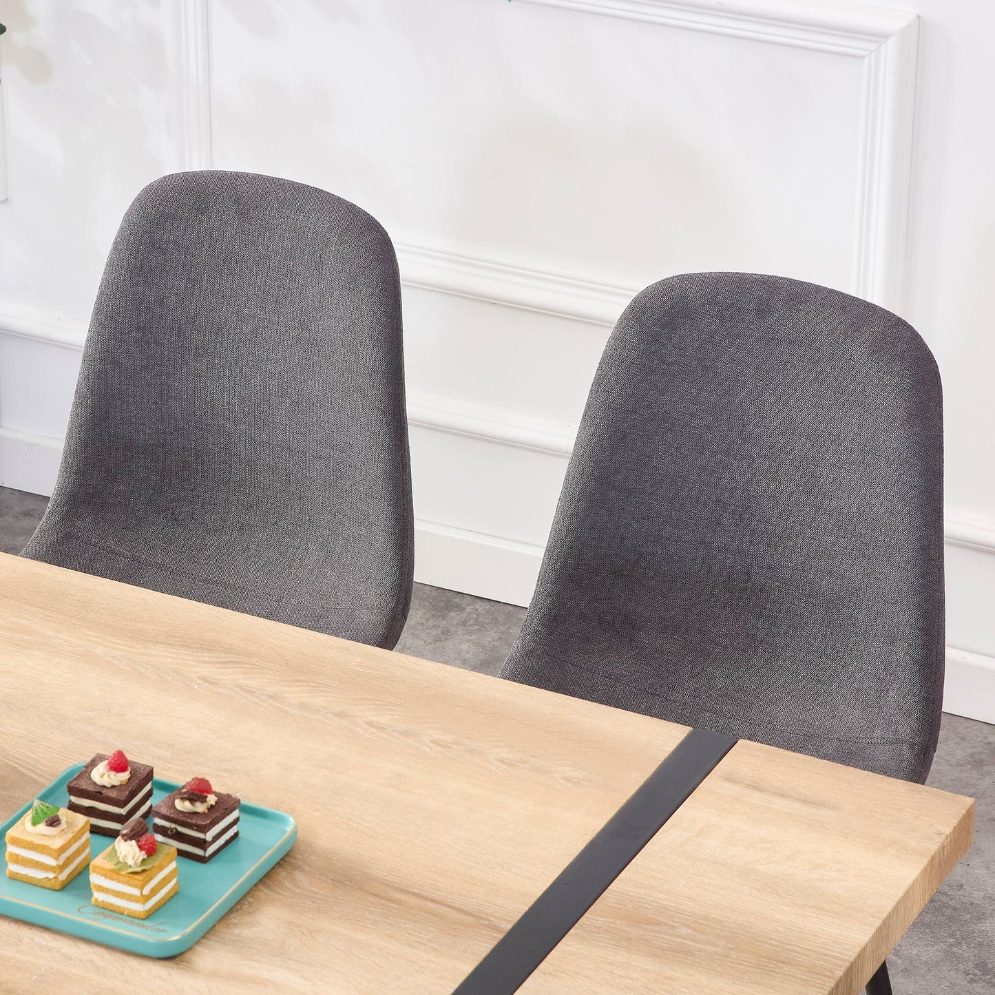 KELESY A Set of 6 Modern Medieval Style Restaurant Cushioned Side Chairs, Equipped with Soft Cushions and Black Metal Legs, Suitable for Kitchens, Lounges, and Farmhouses