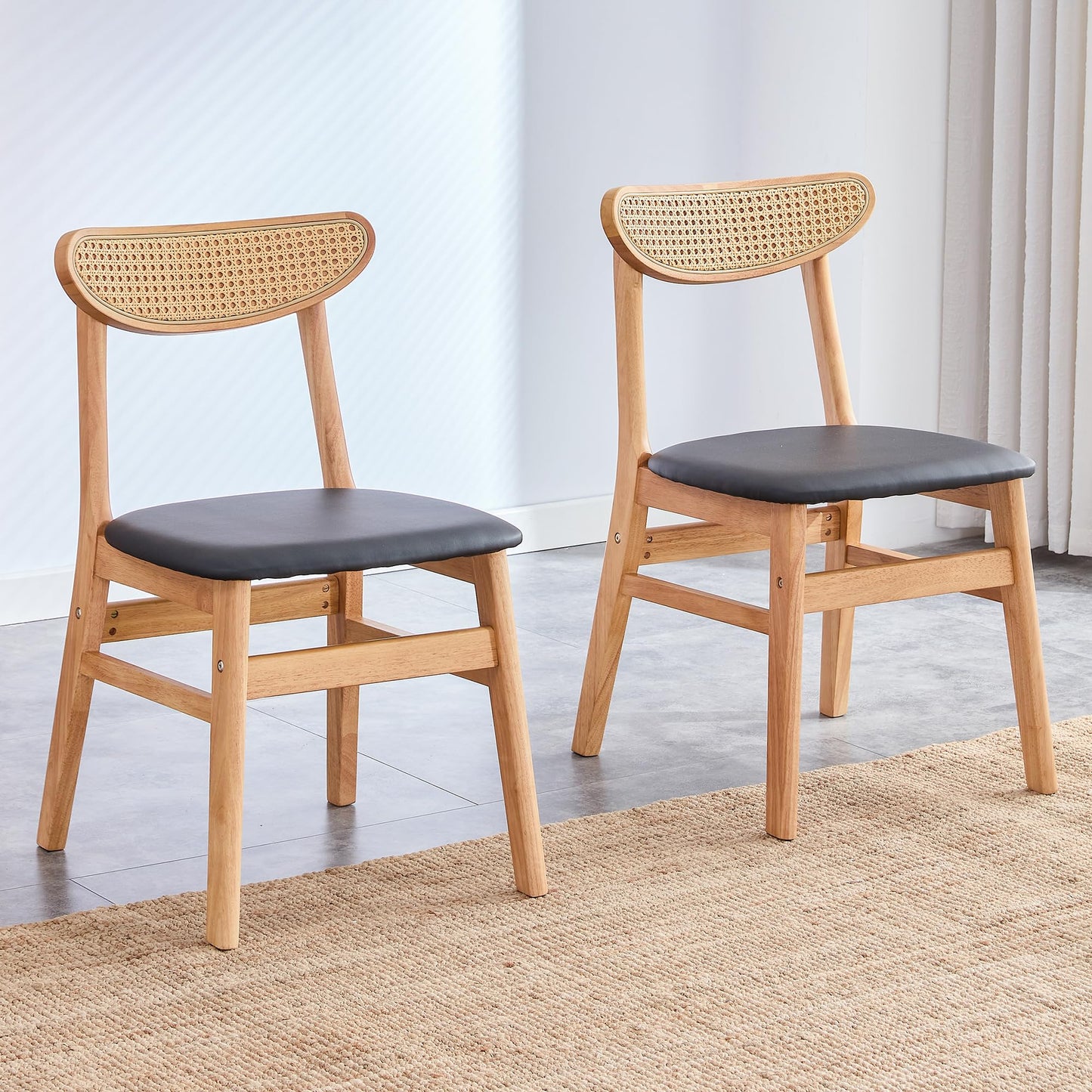 KELESY 2PCS The Stylish and Durable Solid Wood Dining Chair, Small Curved Back, PU Cushion, and Beautiful Shape Match Perfectly with Any Room and Everyday Use