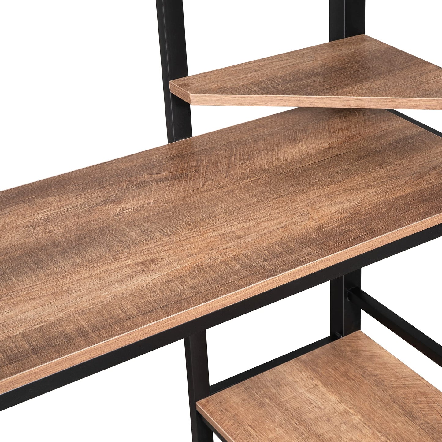 KELESY Full Size Loft Bed with Desk and Shelves, Heavy Duty Metal & MDF Construction, Black